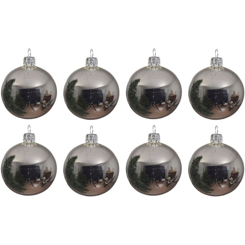 8x Glazen kerstballen glans zilver 10 cm kerstboom versiering-decoratie
