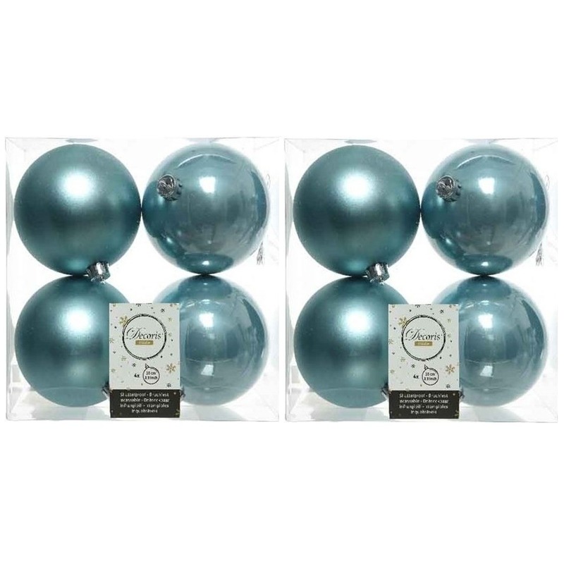 8x Kunststof kerstballen glanzend-mat ijsblauw 10 cm kerstboom versiering-decoratie