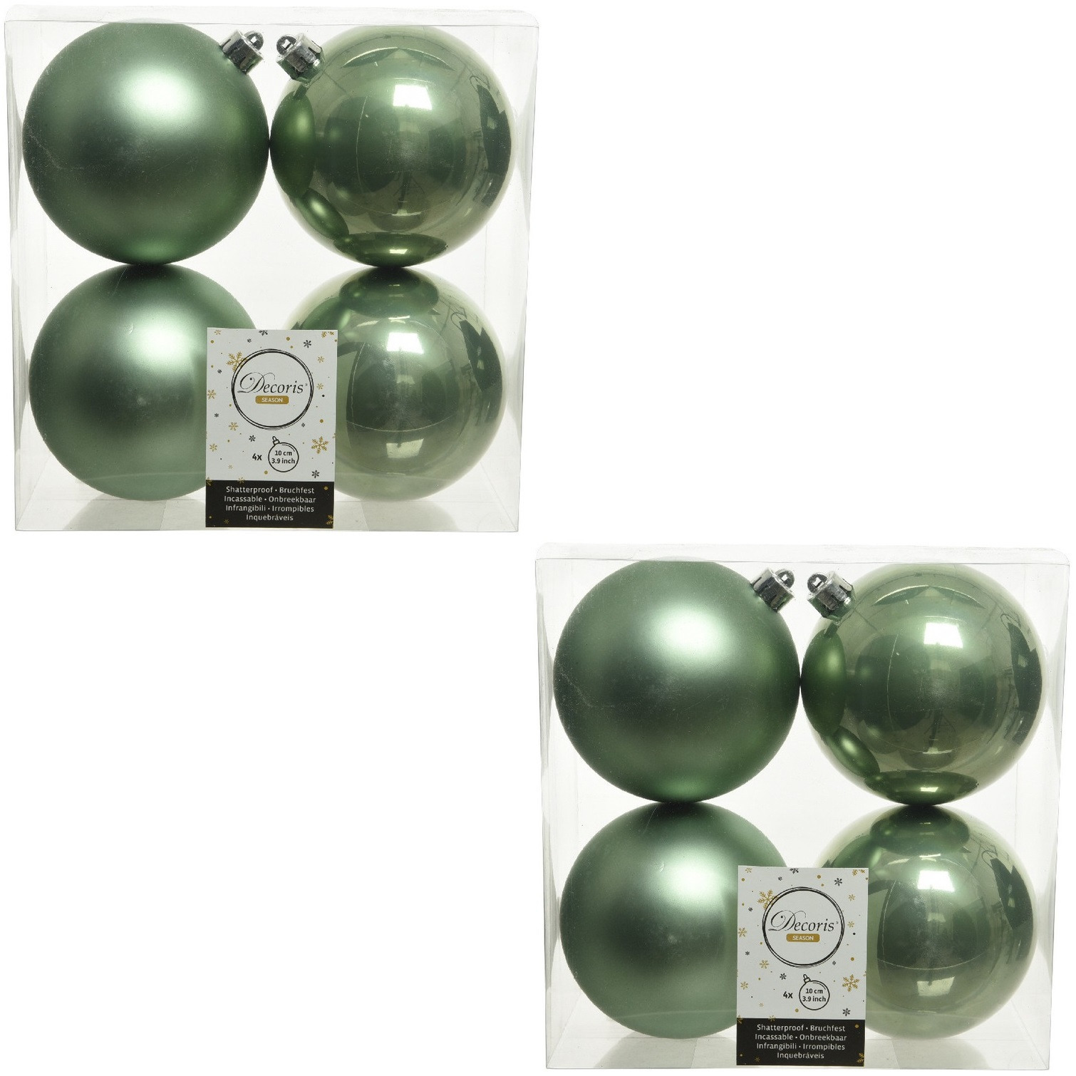 8x Kunststof kerstballen glanzend-mat salie groen 10 cm kerstboom versiering-decoratie