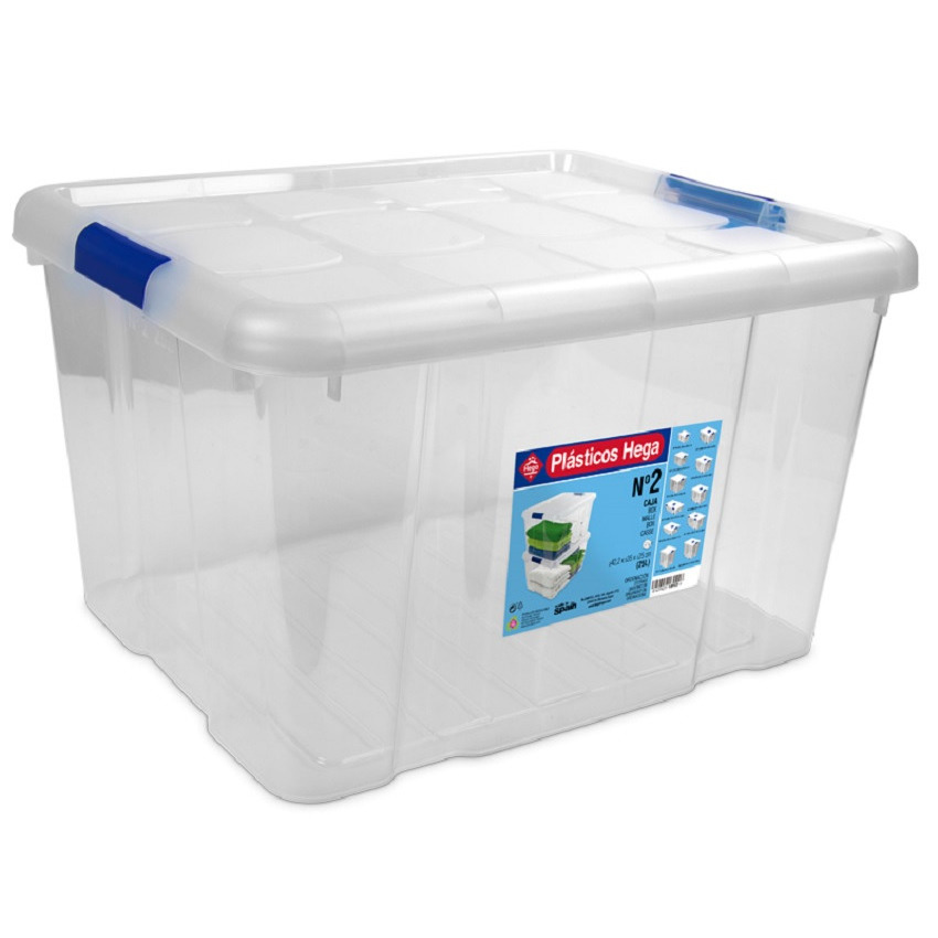 8x Opbergboxen-opbergdozen met deksel 25 liter kunststof transparant-blauw