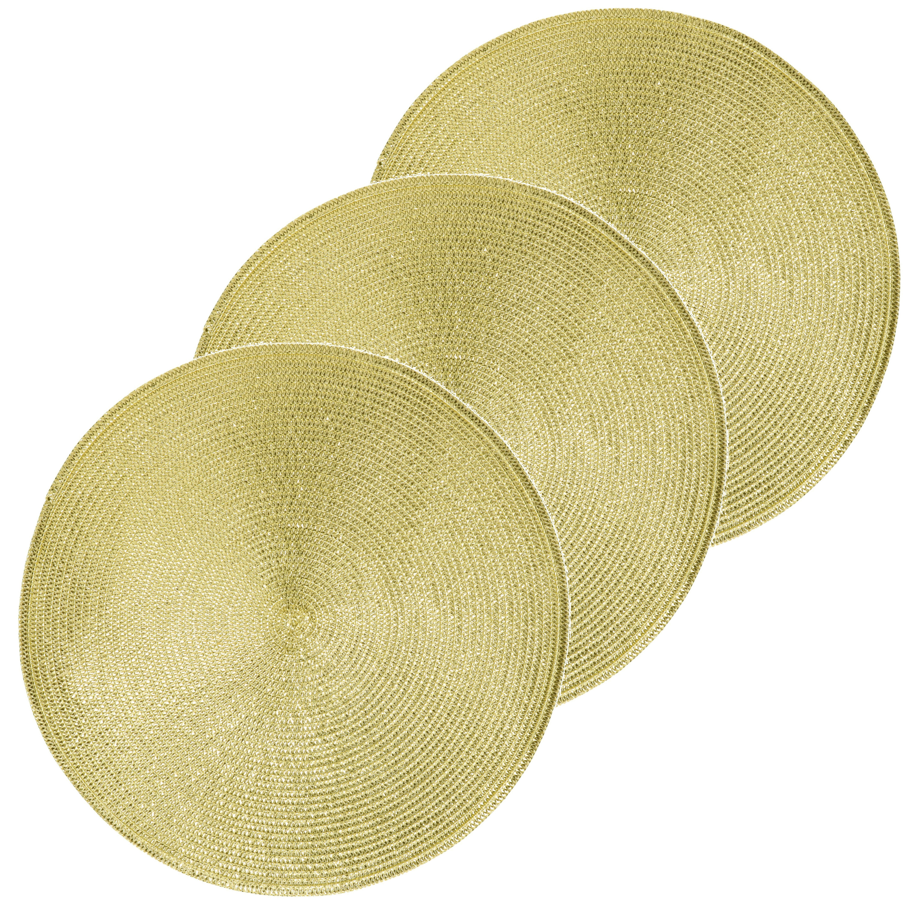 8x Ronde placemats glimmend goud 38 cm geweven-gevlochten