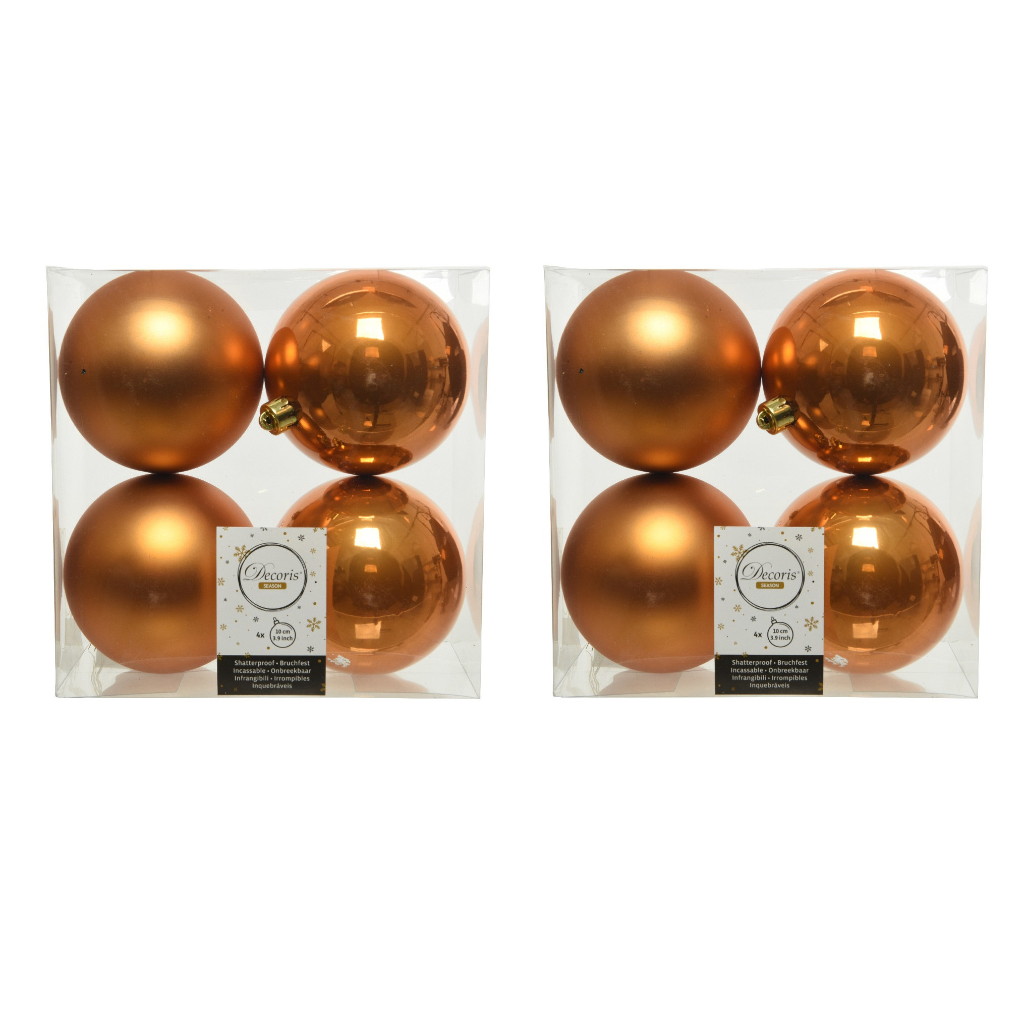 8x stuks kunststof kerstballen cognac bruin (amber) 10 cm glans-mat