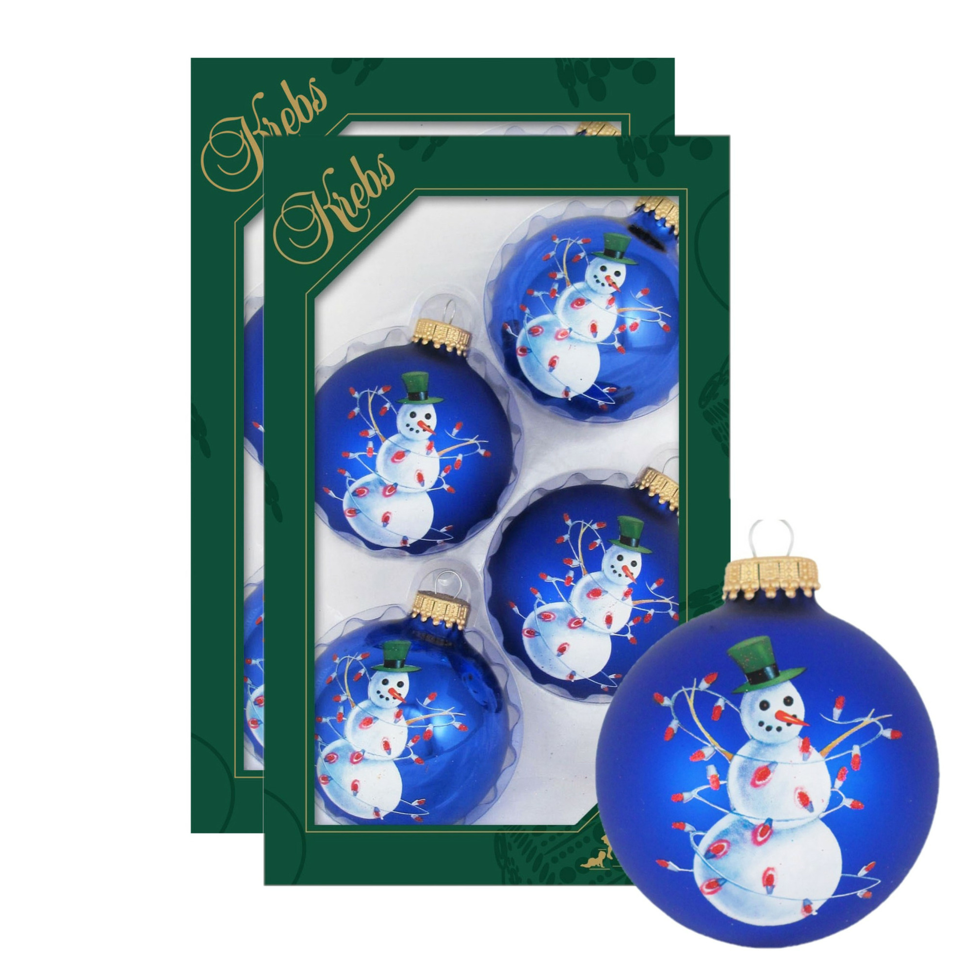 8x stuks luxe glazen kerstballen 7 cm blauw met sneeuwpop
