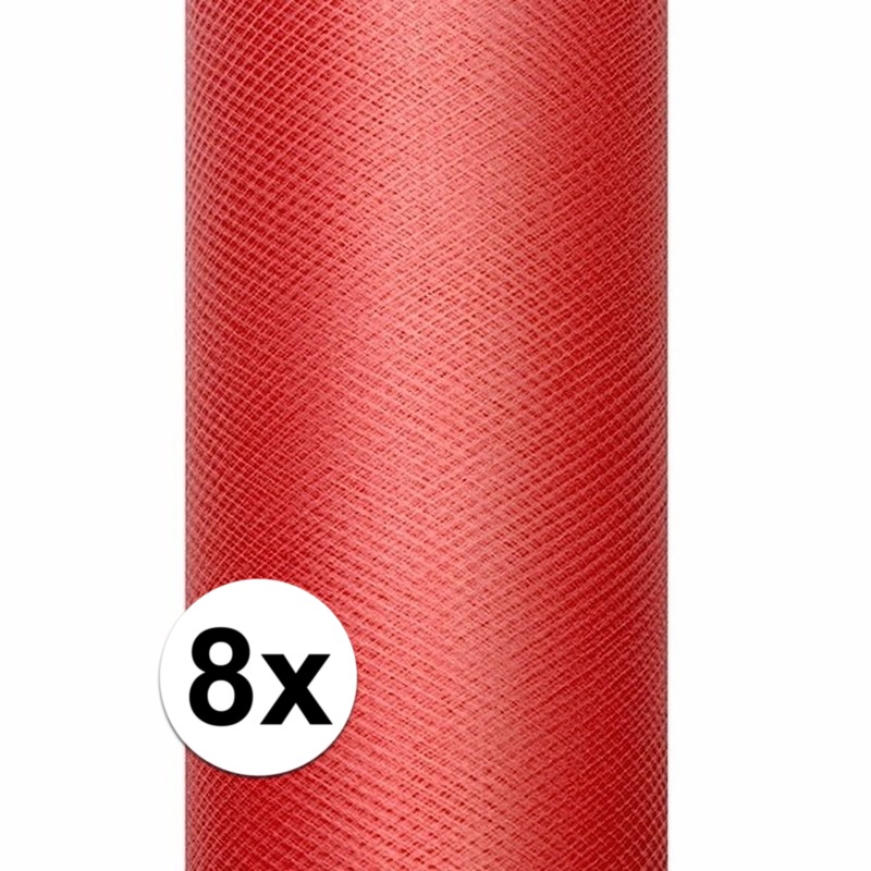 8x Tule stoffen rood 15 cm breed
