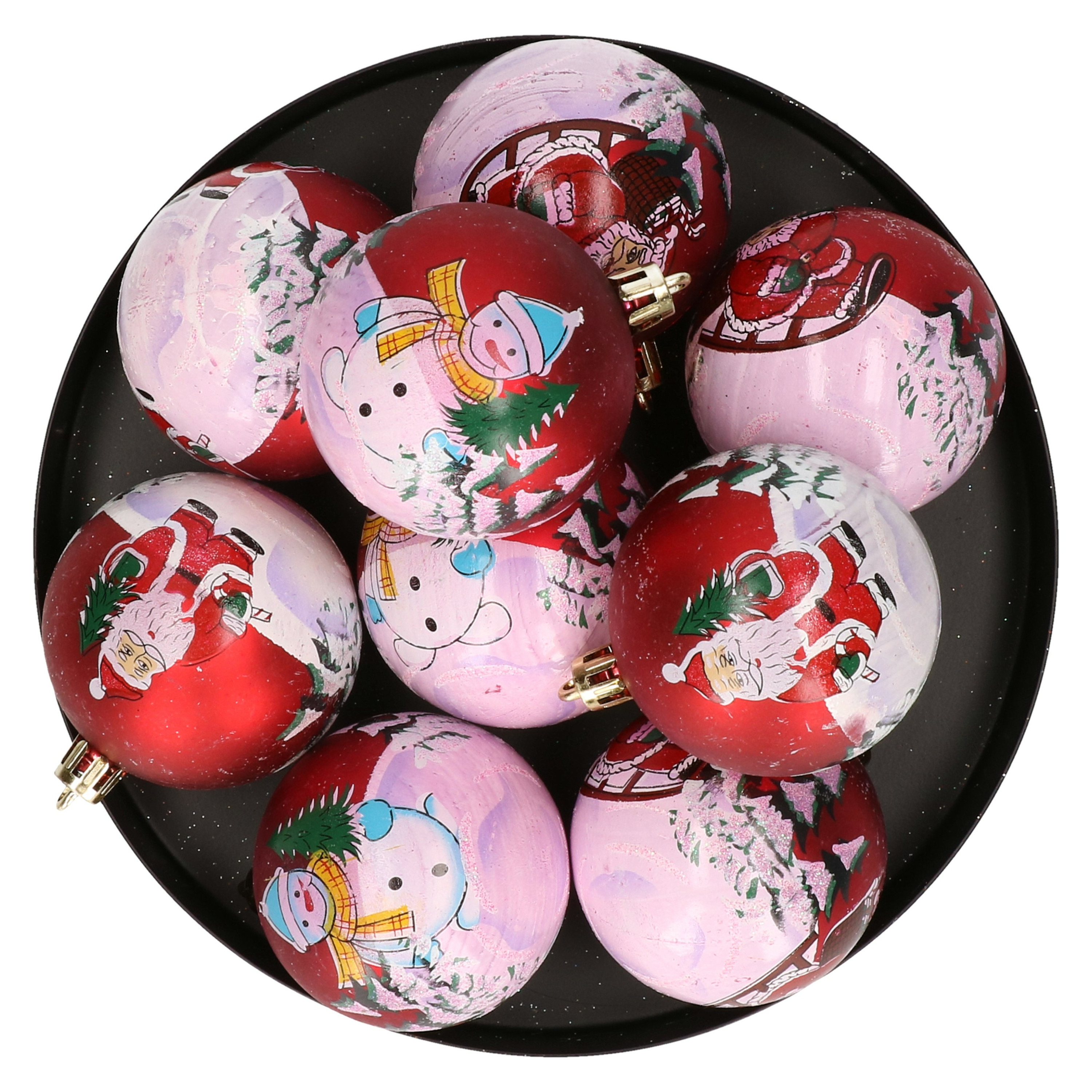 9x Kunststof kerstballen met kerstmannen en sneeuwpoppen 6 cm