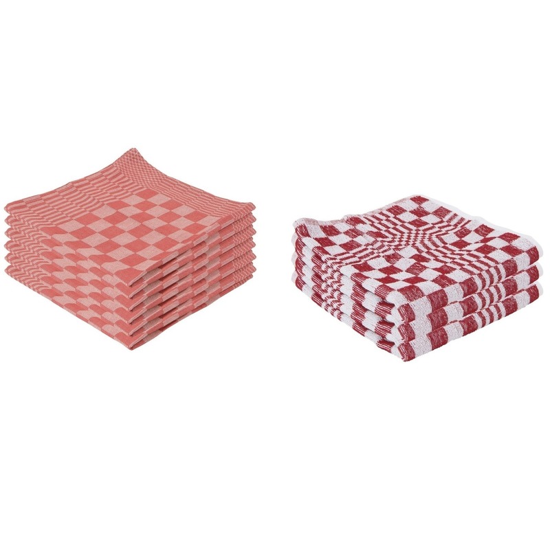 9x Rode keukendoek-theedoek met blokjesmotief 65 x 65 cm-50 x 50 cm