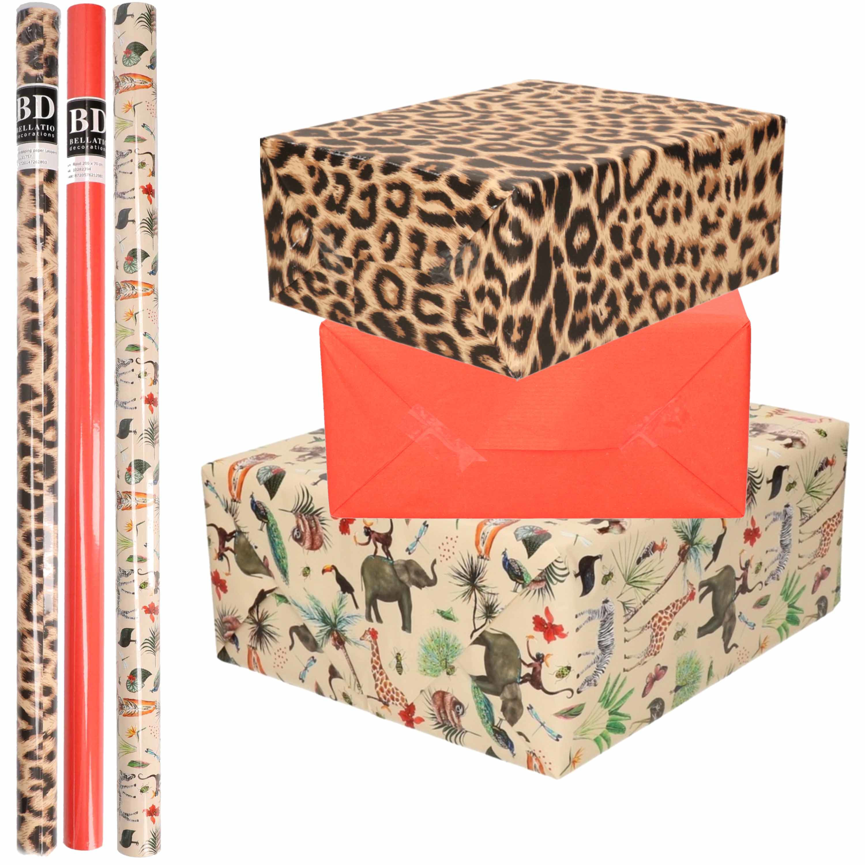 9x Rollen kraft inpakpapier jungle-panter pakket dieren-luipaard-rood 200 x 70 cm
