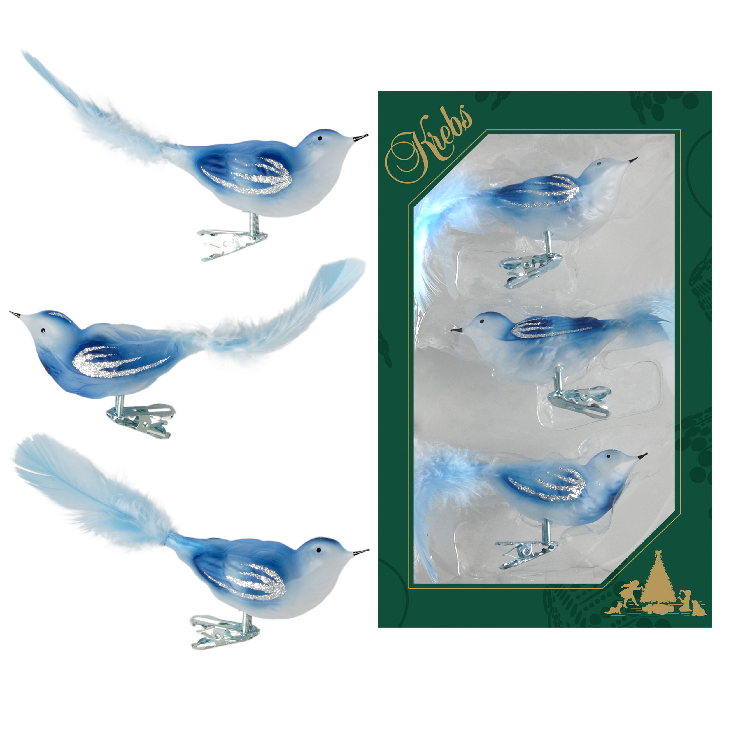 9x stuks luxe glazen decoratie vogels op clip blauw 11 cm