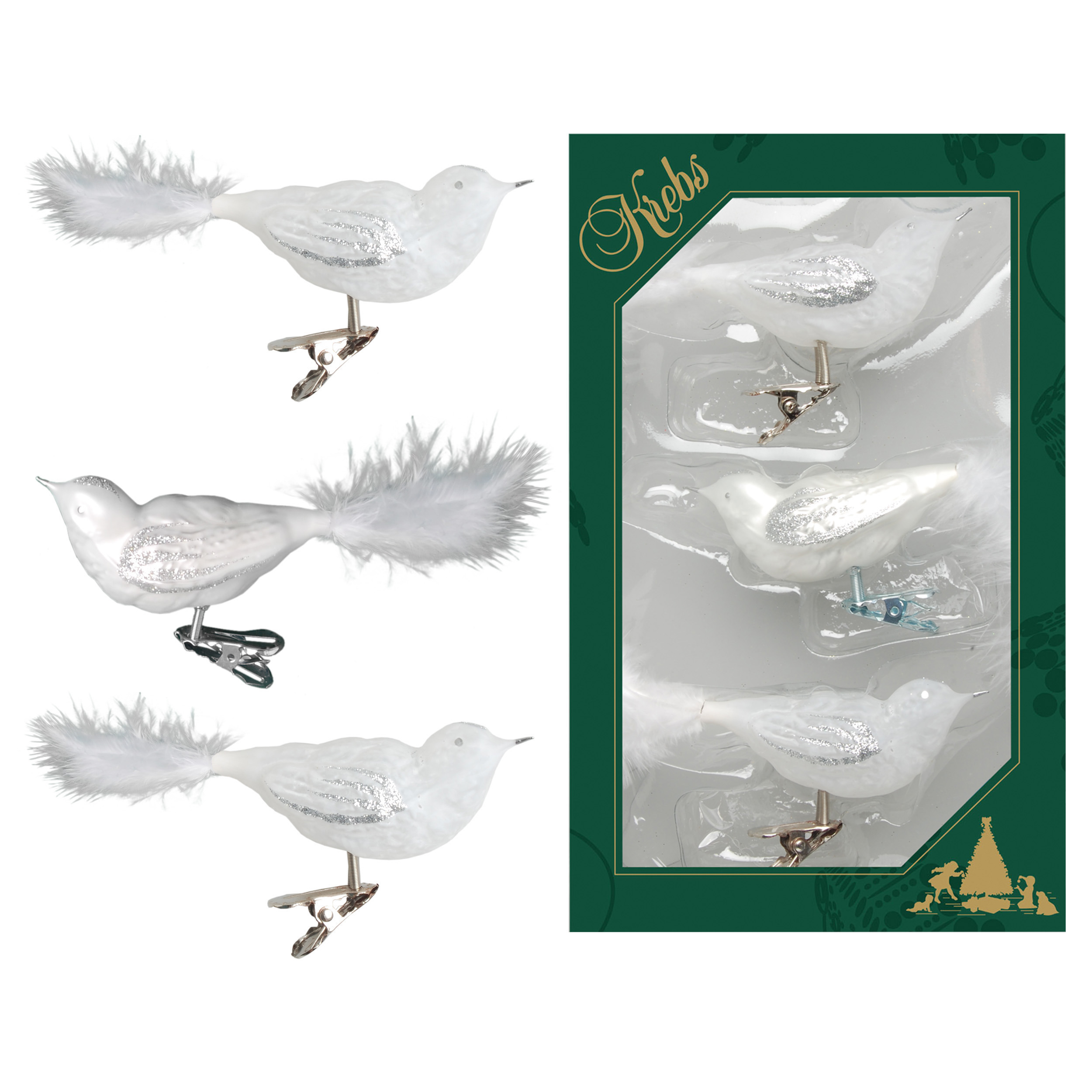 9x stuks luxe glazen decoratie vogels op clip wit 11 cm