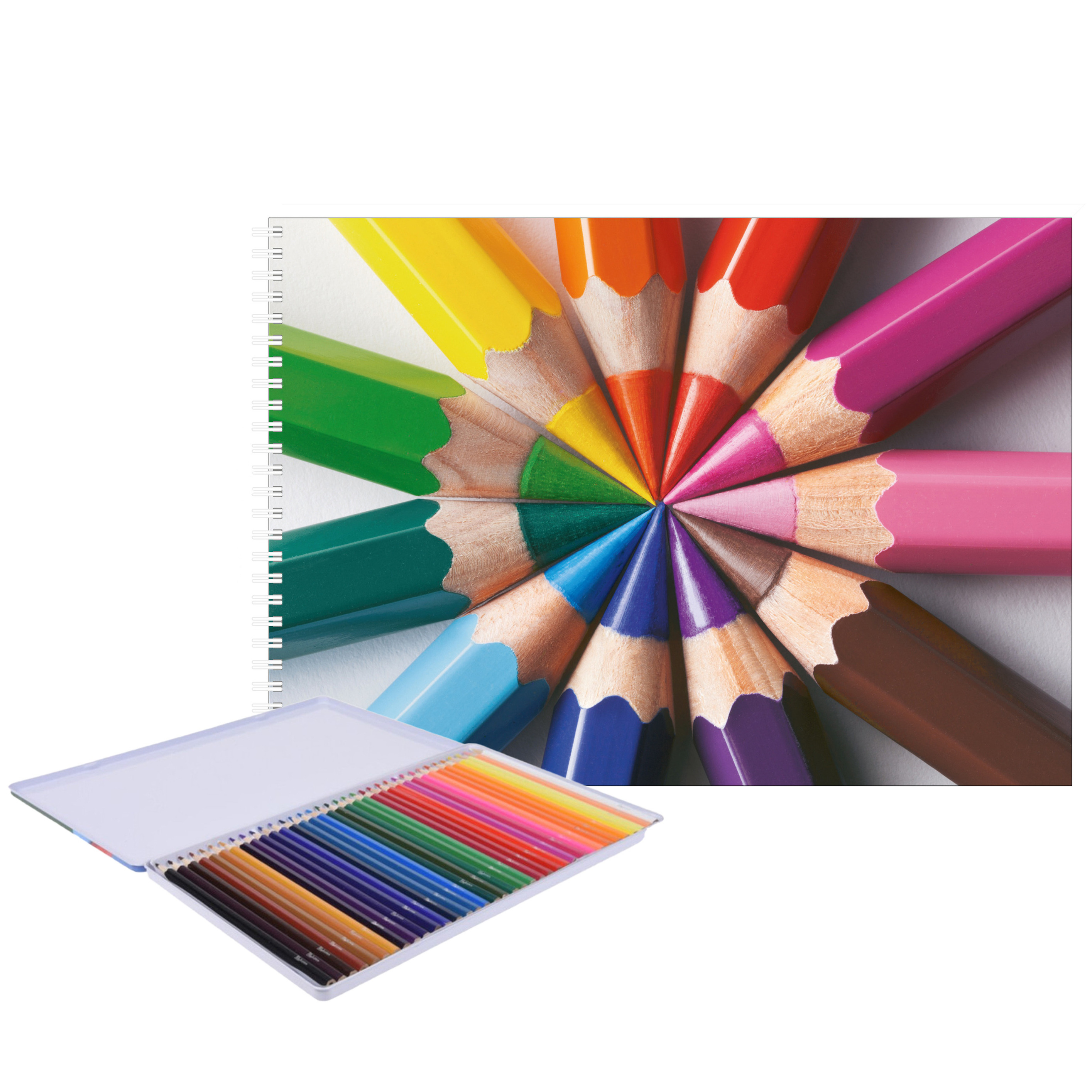 A4 multi-colors schetsboek- tekenboek- kleurboek- schetsblok wit papier met 36x kleurpotloden