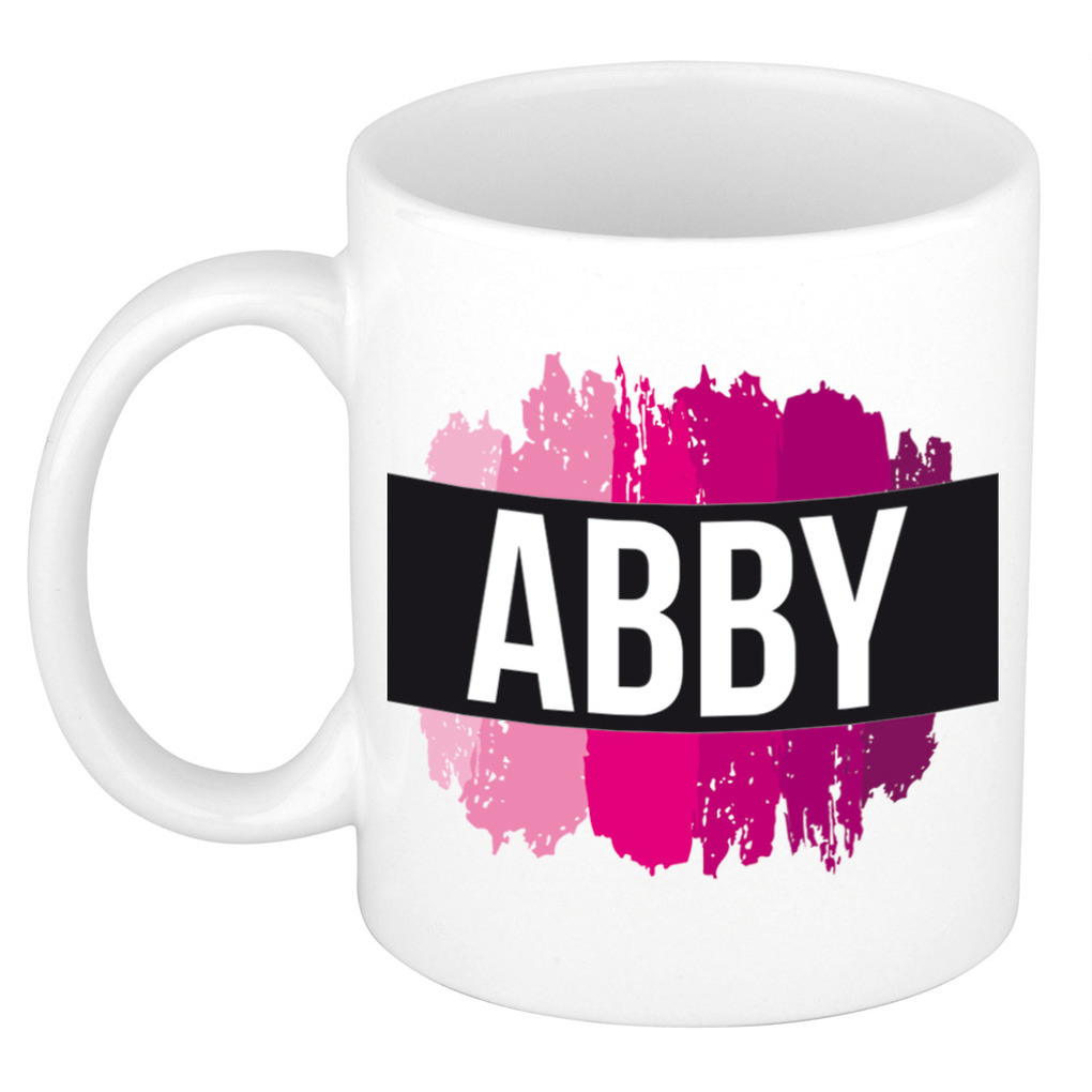 Abby naam-voornaam kado beker-mok roze verfstrepen Gepersonaliseerde mok met naam