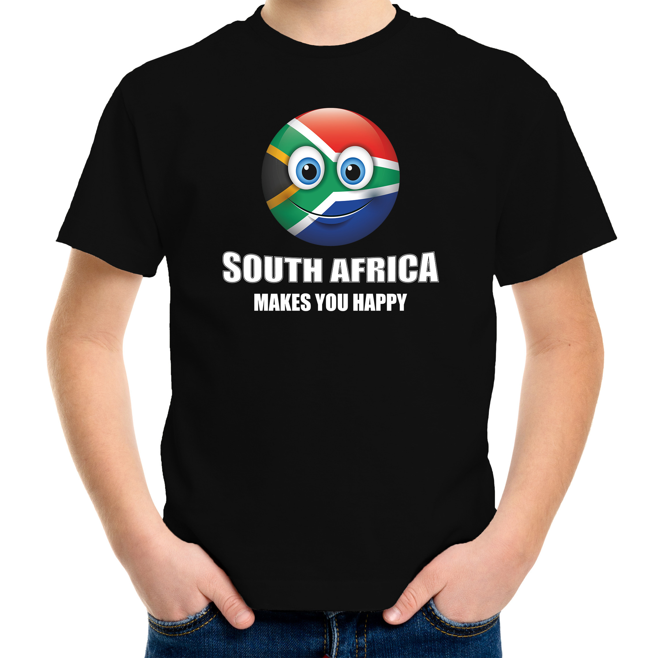 Africa makes you happy landen-vakantie shirt zwart voor kinderen met emoticon