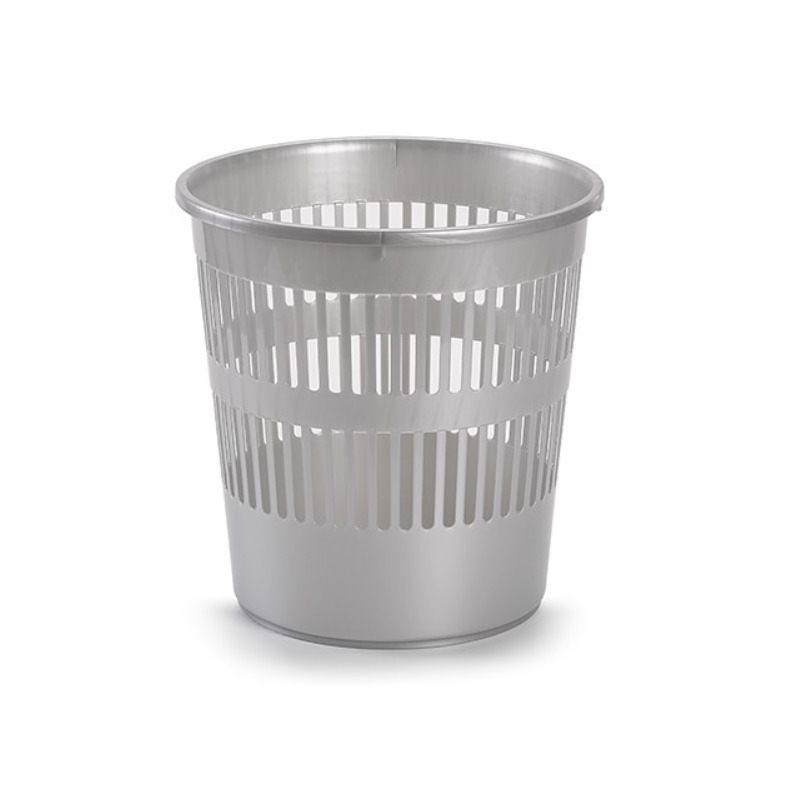 Afvalbak-vuilnisbak-kantoorprullenbak plastic zilver-grijs 28 cm
