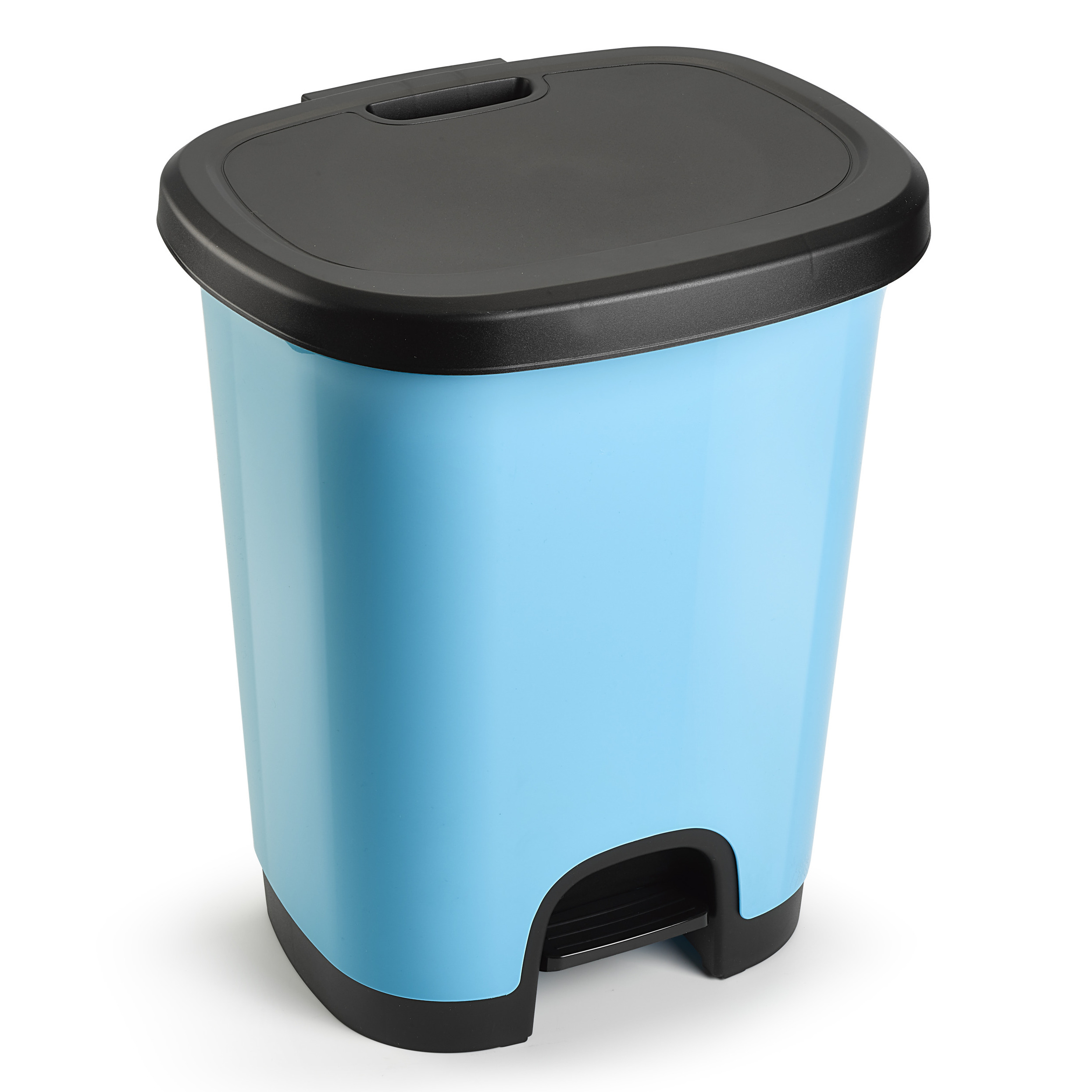 Afvalemmer-vuilnisemmer-pedaalemmer 18 liter in het lichtblauw-zwart met deksel en pedaal