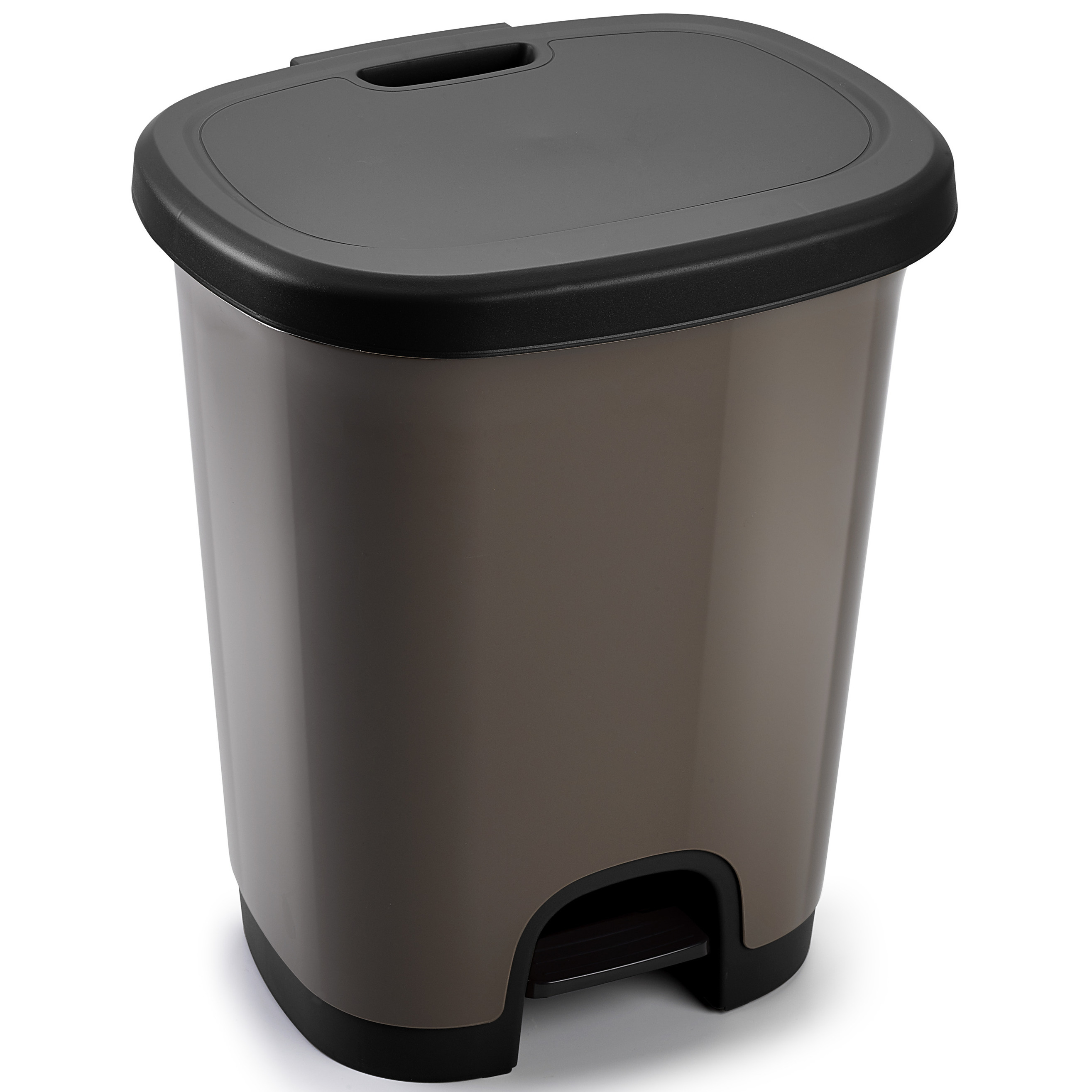Afvalemmer-vuilnisemmer-pedaalemmer 18 liter in het taupe-zwart met deksel en pedaal
