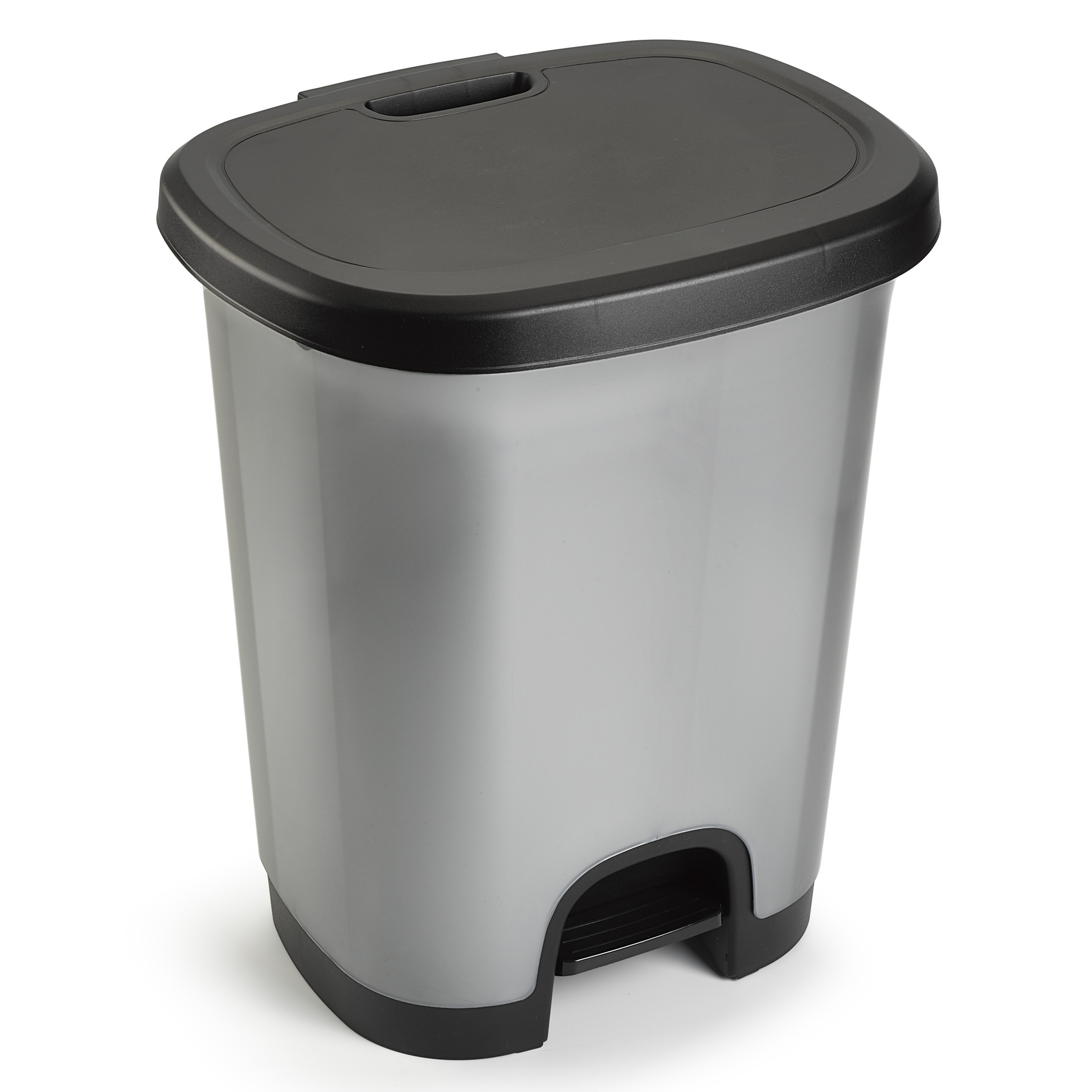 Afvalemmer-vuilnisemmer-pedaalemmer 18 liter in het zilver-zwart met deksel en pedaal