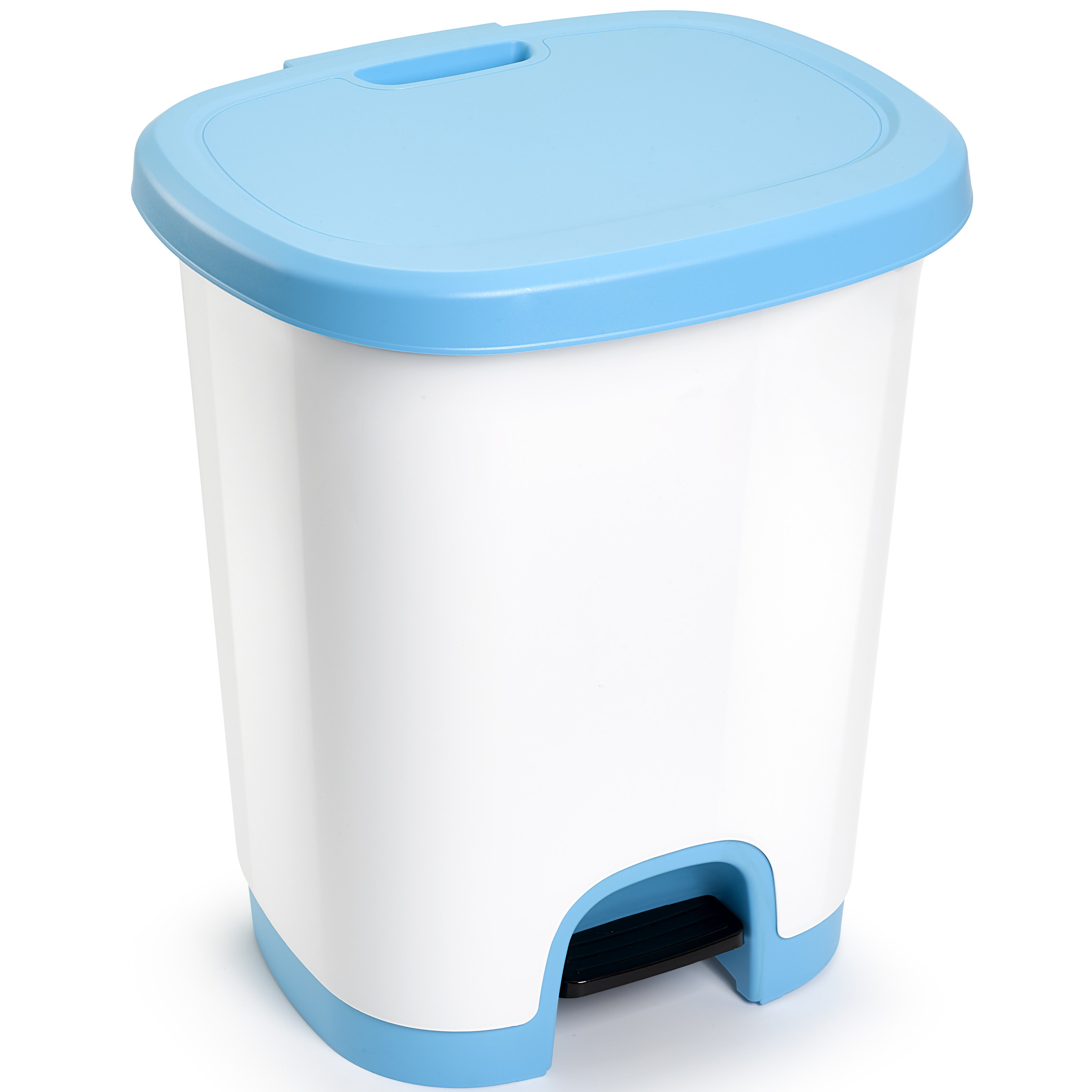 Afvalemmer-vuilnisemmer-pedaalemmer 27 liter in het wit-lichtblauw met deksel en pedaal