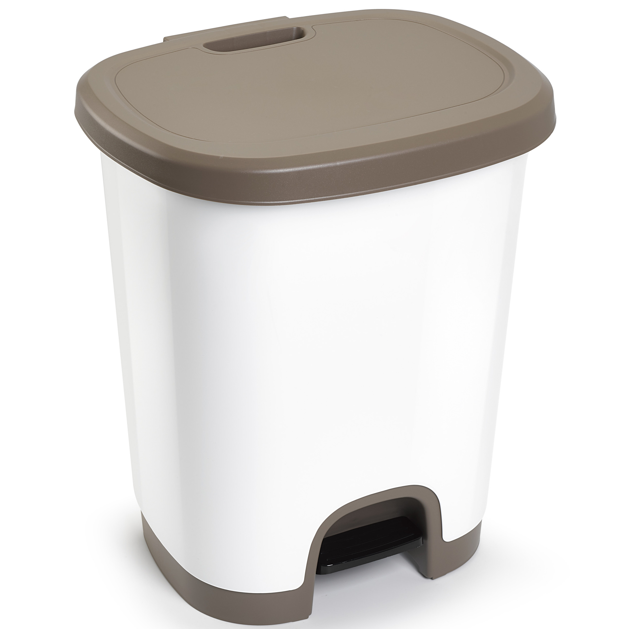 Afvalemmer-vuilnisemmer-pedaalemmer 27 liter in het wit-taupe met deksel en pedaal