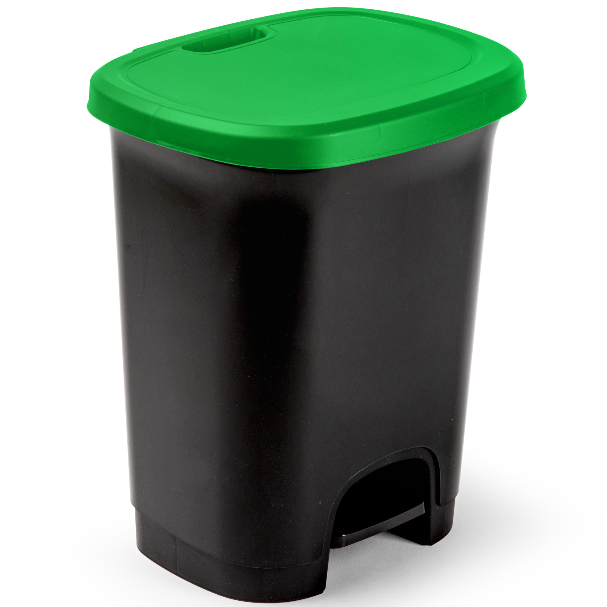 Afvalemmer-vuilnisemmer-pedaalemmer 27 liter in het zwart-groen met deksel en pedaal