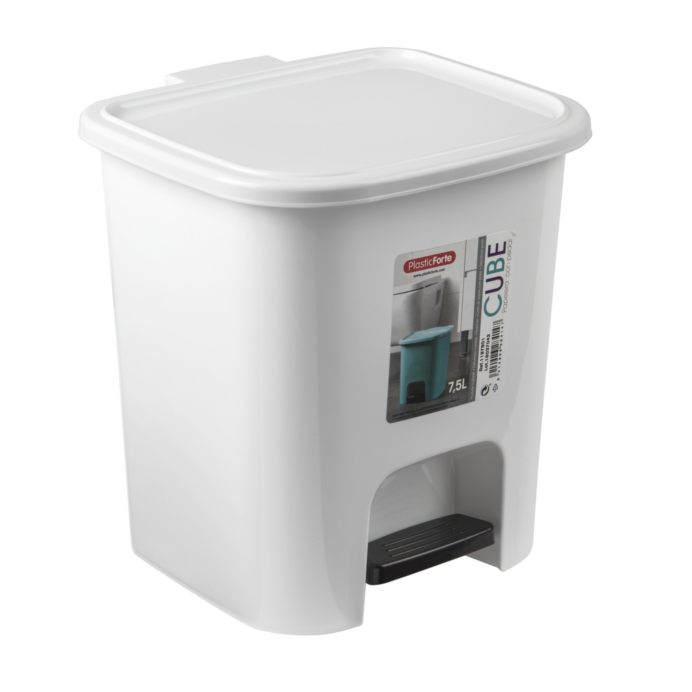 Afvalemmer-vuilnisemmer-pedaalemmer 7.5 liter met deksel en pedaal wit