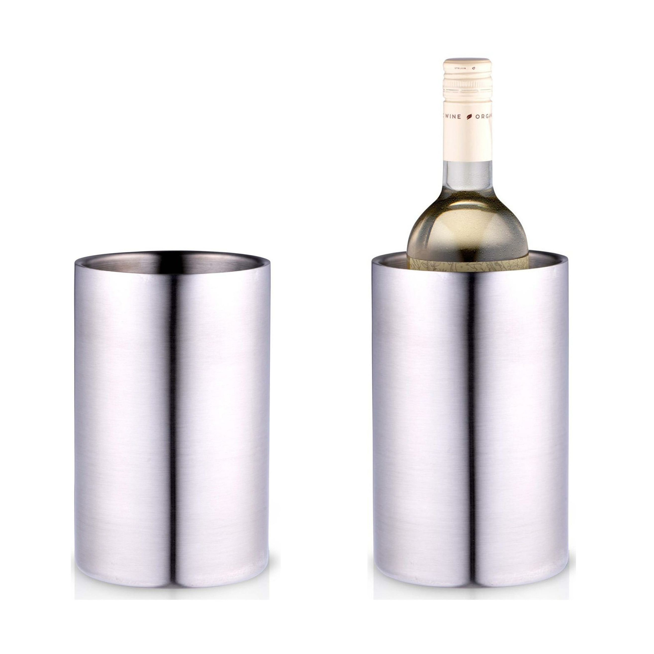 Alpina Champagne & wijnfles koeler-ijsemmer 2x zilver rvs H19 x D12 cm