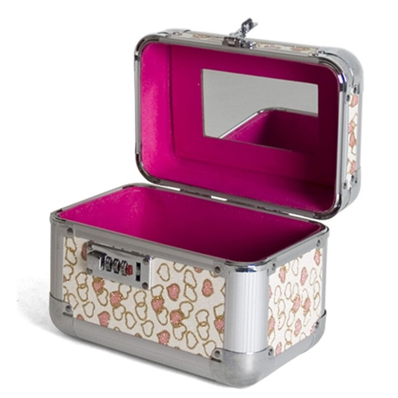 Aluminium sieradenkist-make up koffertje roze 21 x 14 x 21 cm