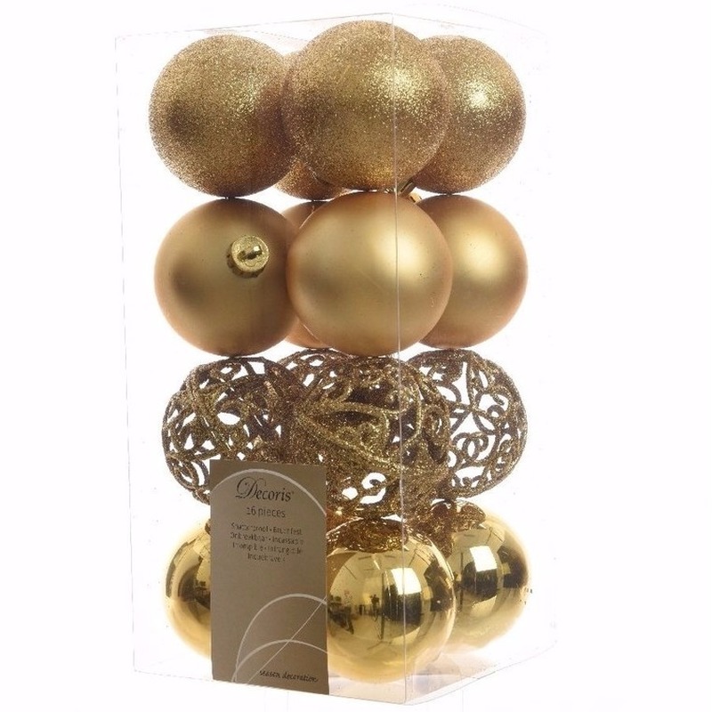Ambiance Christmas kerstboom decoratie kerstballen goud 16 stuks