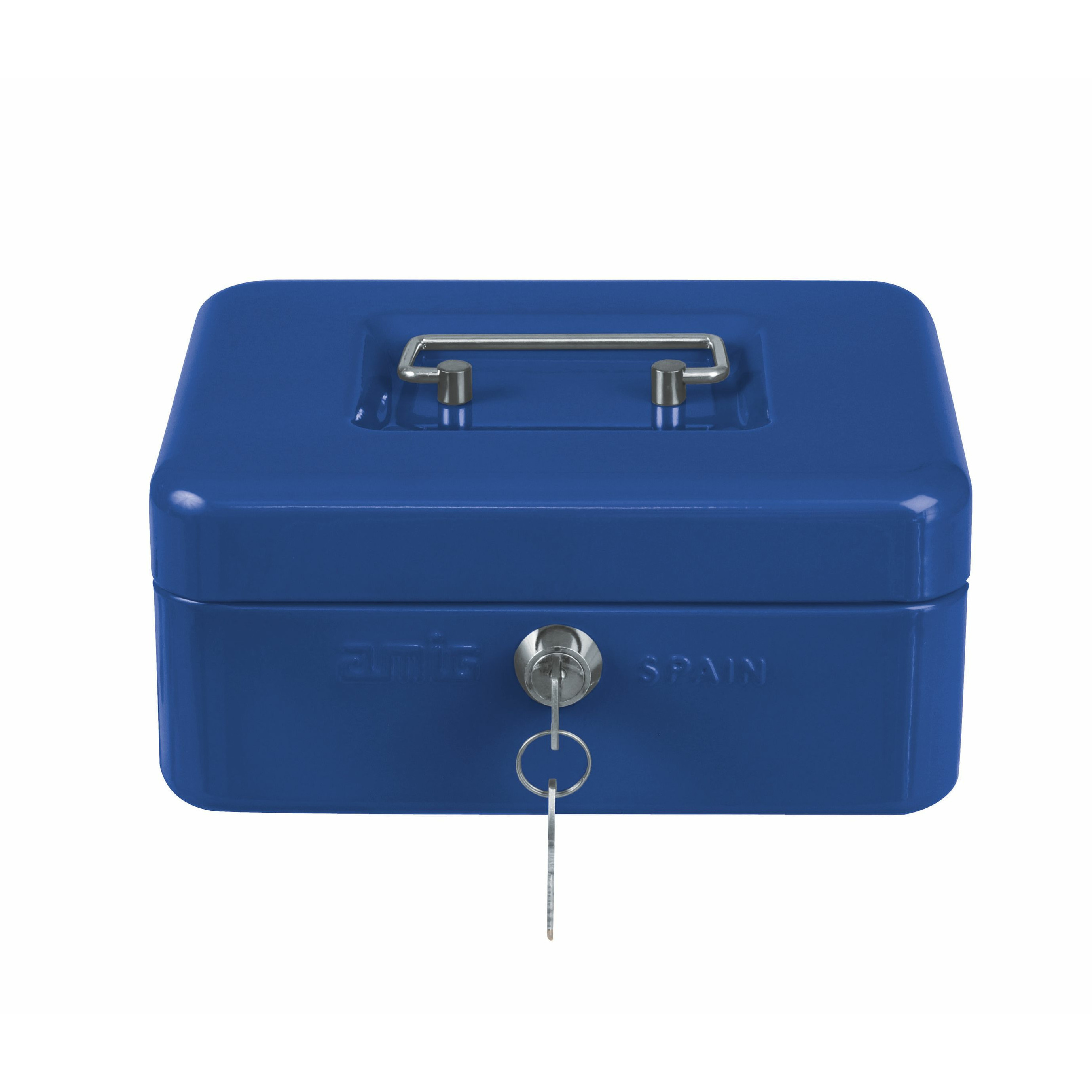 AMIG Geldkistje met 2 sleutels blauw staal 15 x 11 x 7 cm inbraakbeveiliging
