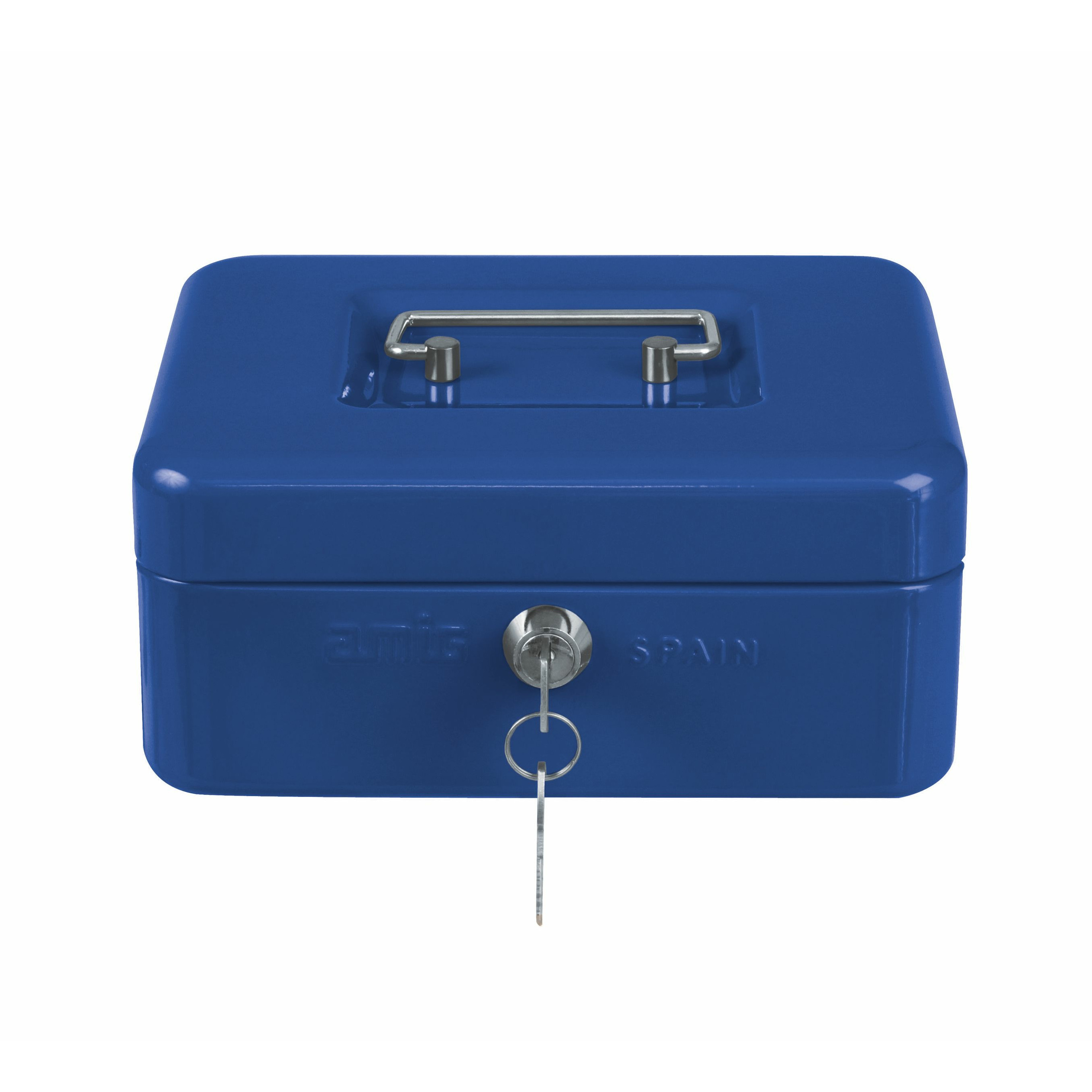 AMIG Geldkistje met 2 sleutels blauw staal 20 x 16 x 7 cm inbraakbeveiliging