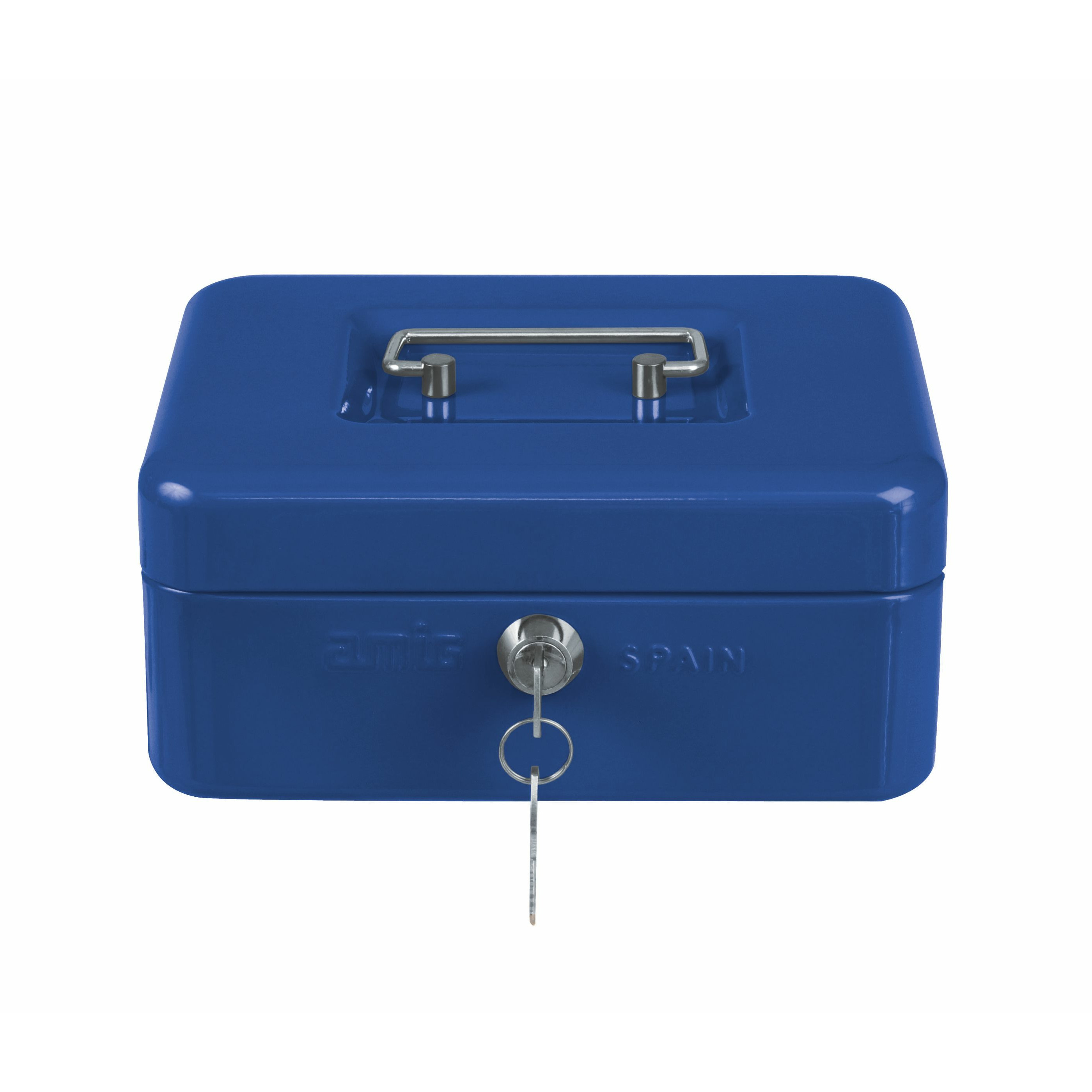 AMIG Geldkistje met 2 sleutels blauw staal 20 x 16 x 9 cm inbraakbeveiliging