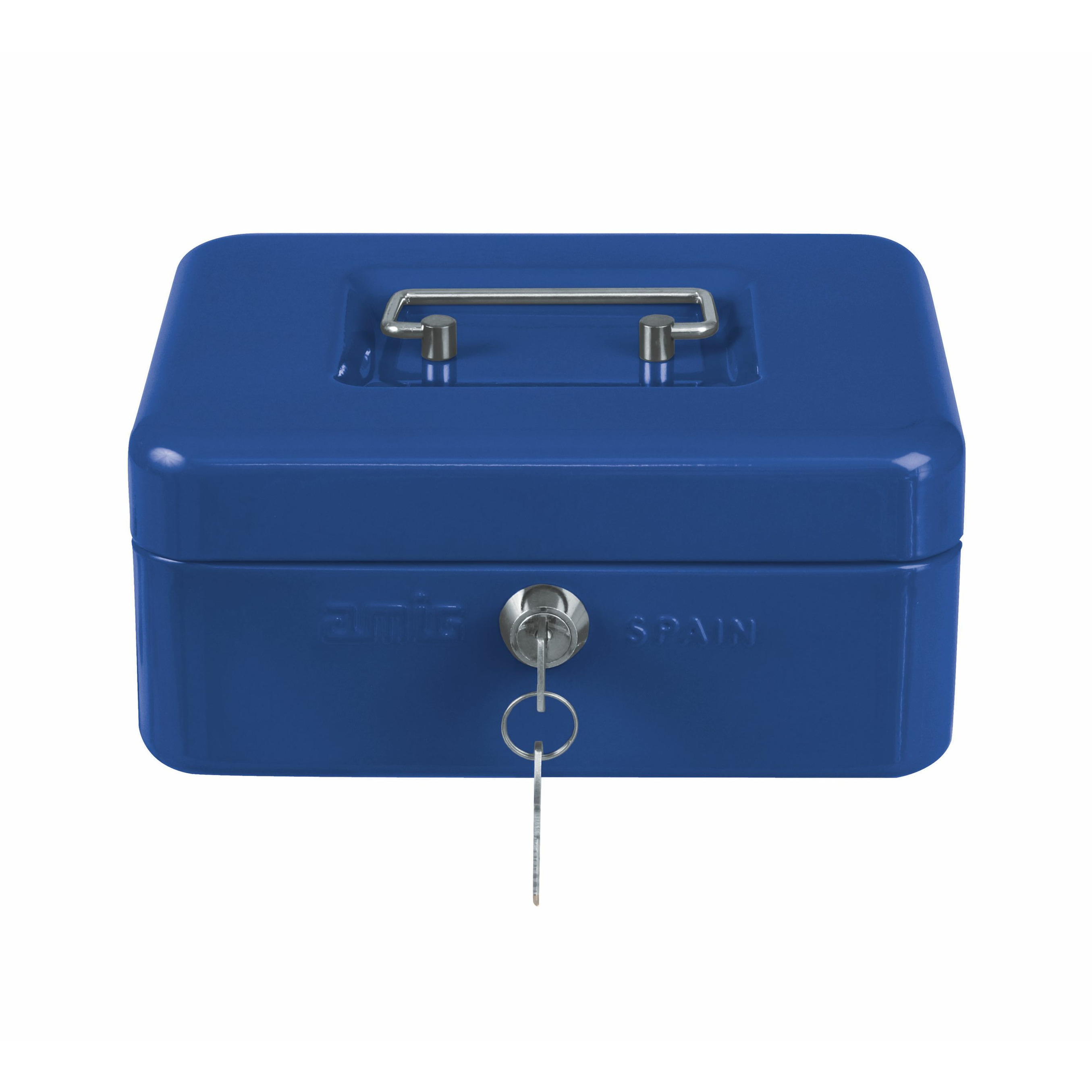 AMIG Geldkistje met 2 sleutels blauw staal 25 x 18 x 9 cm inbraakbeveiliging