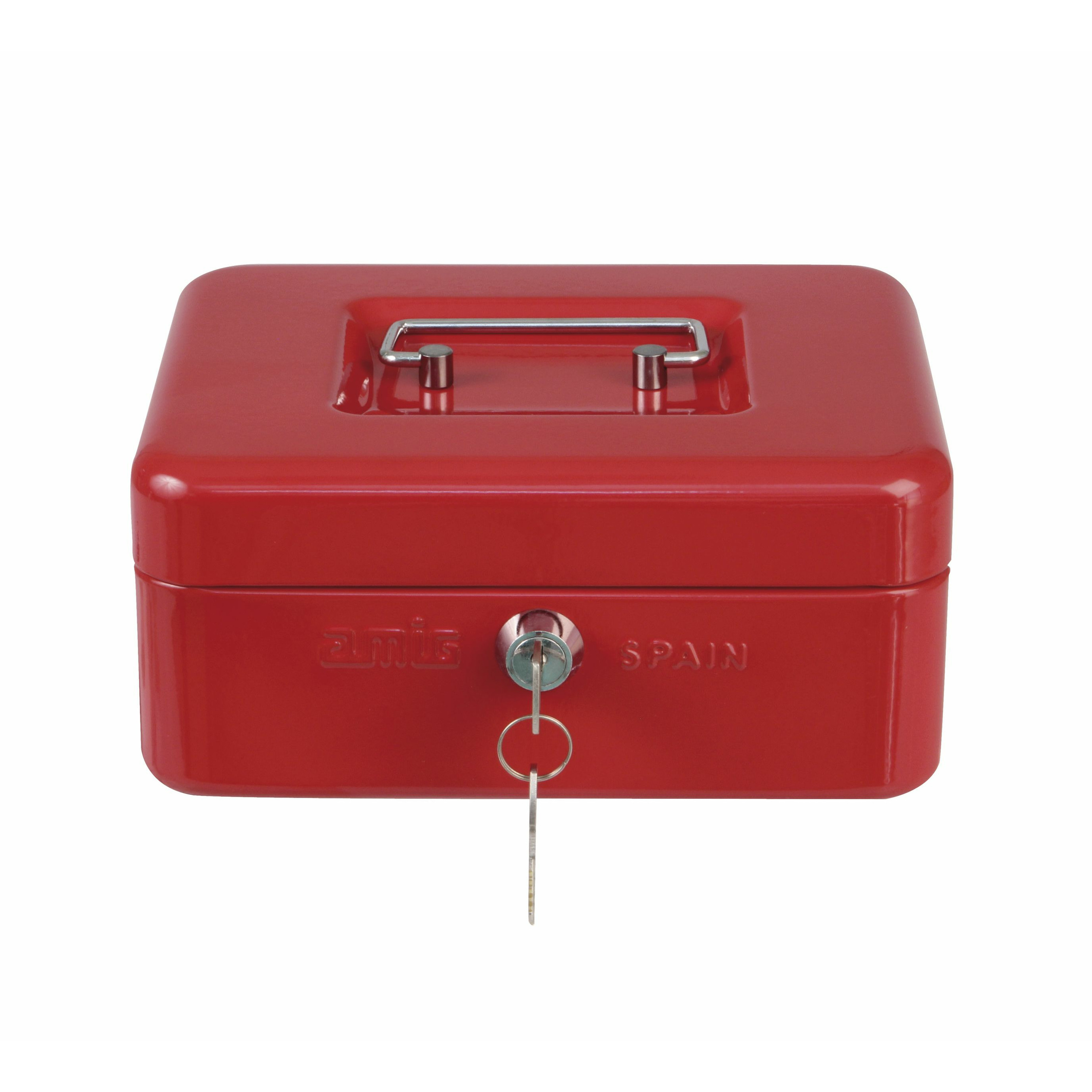 AMIG Geldkistje met 2 sleutels rood staal 15 x 11 x 7 cm inbraakbeveiliging