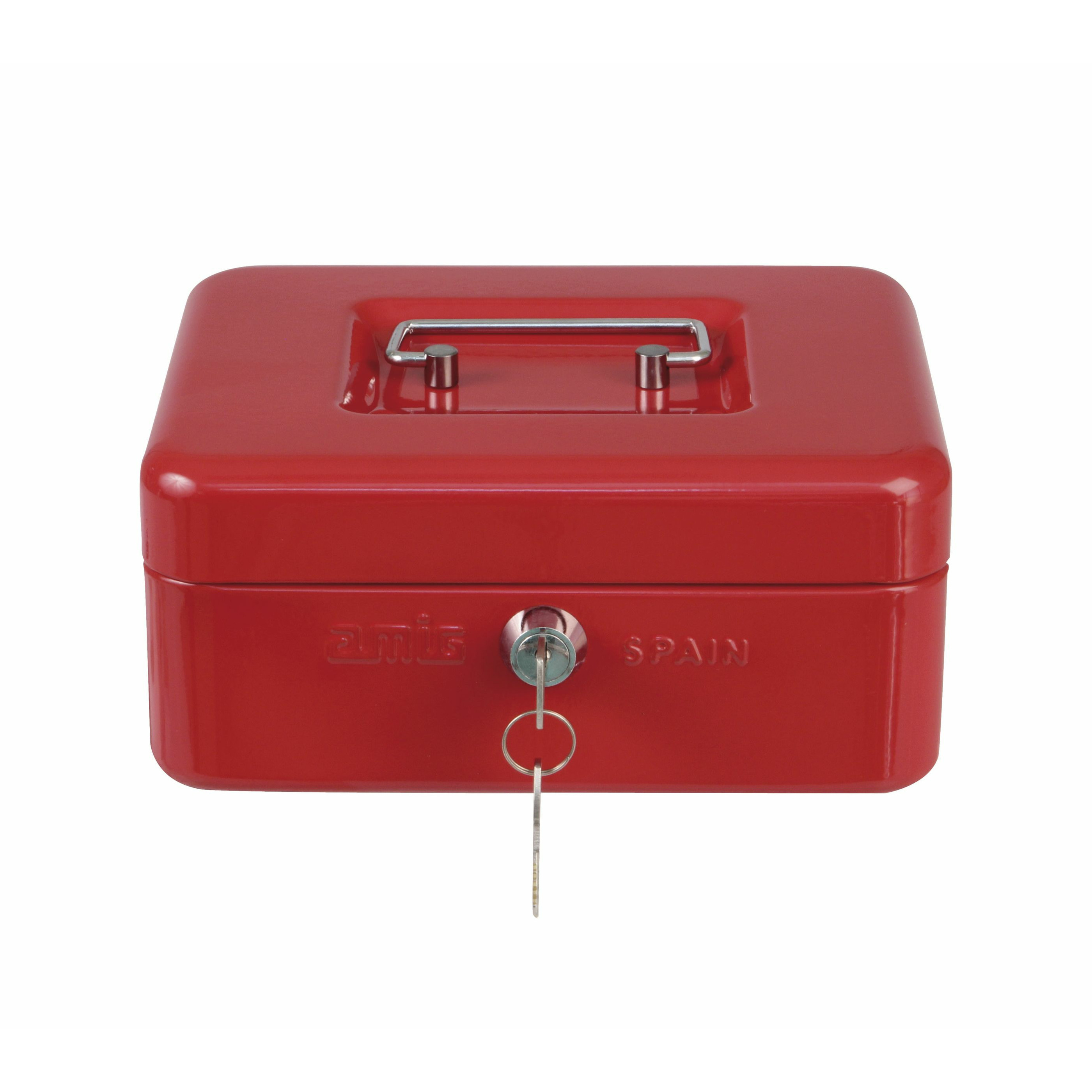 AMIG Geldkistje met 2 sleutels rood staal 20 x 16 x 7 cm inbraakbeveiliging