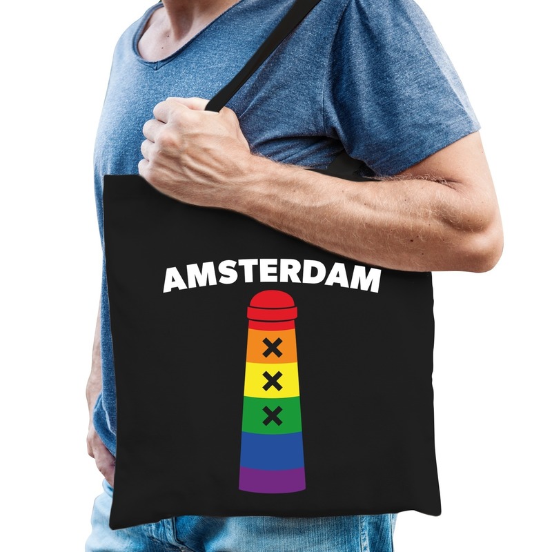 Amsterdam regenboog gaypride tas fuchsia zwart katoen