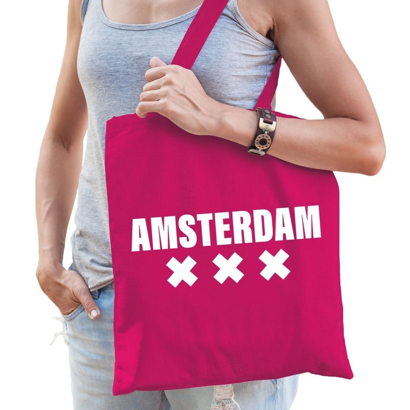 Amsterdam schoudertas fuchsia roze katoen