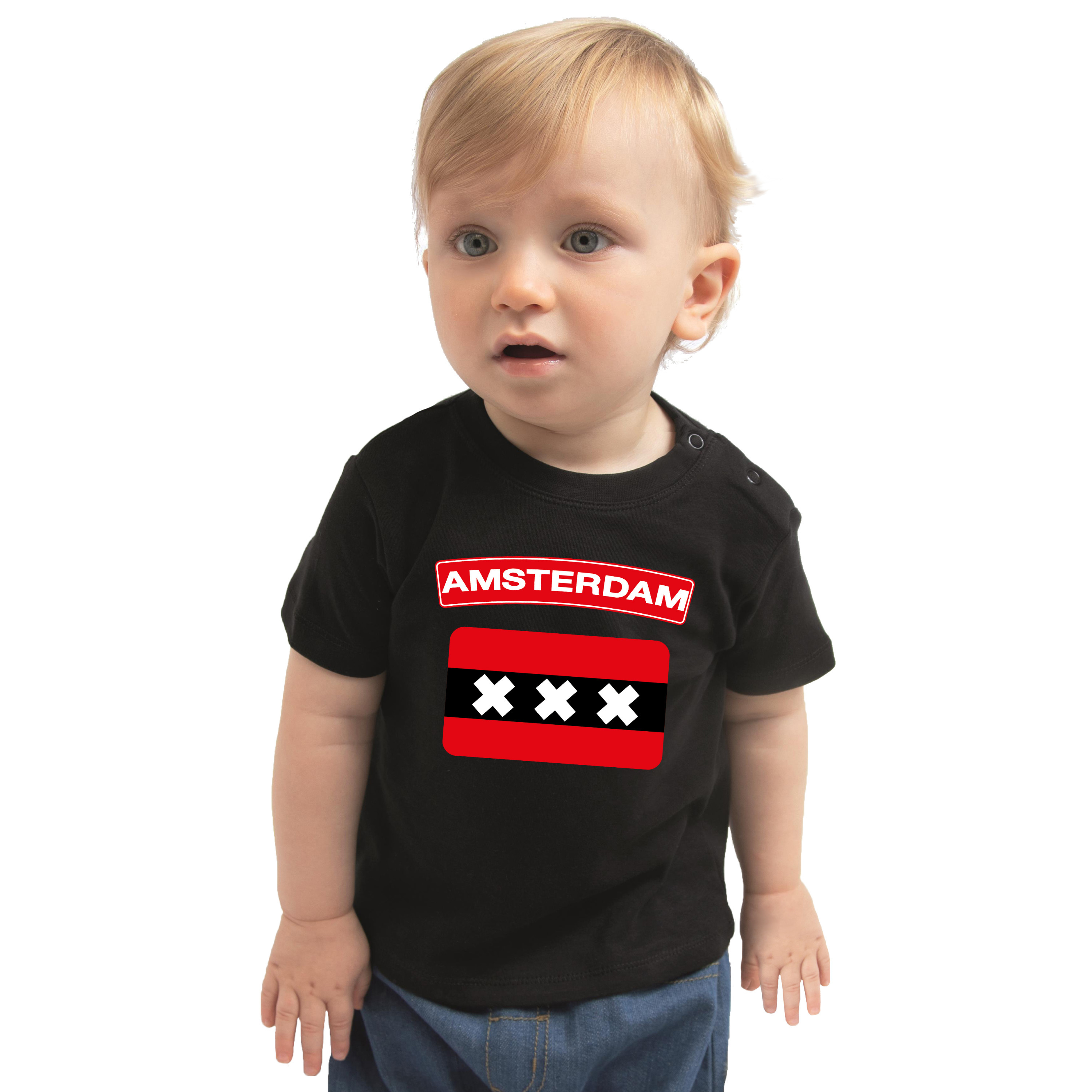 Amsterdam steden shirtje met vlag zwart voor babys