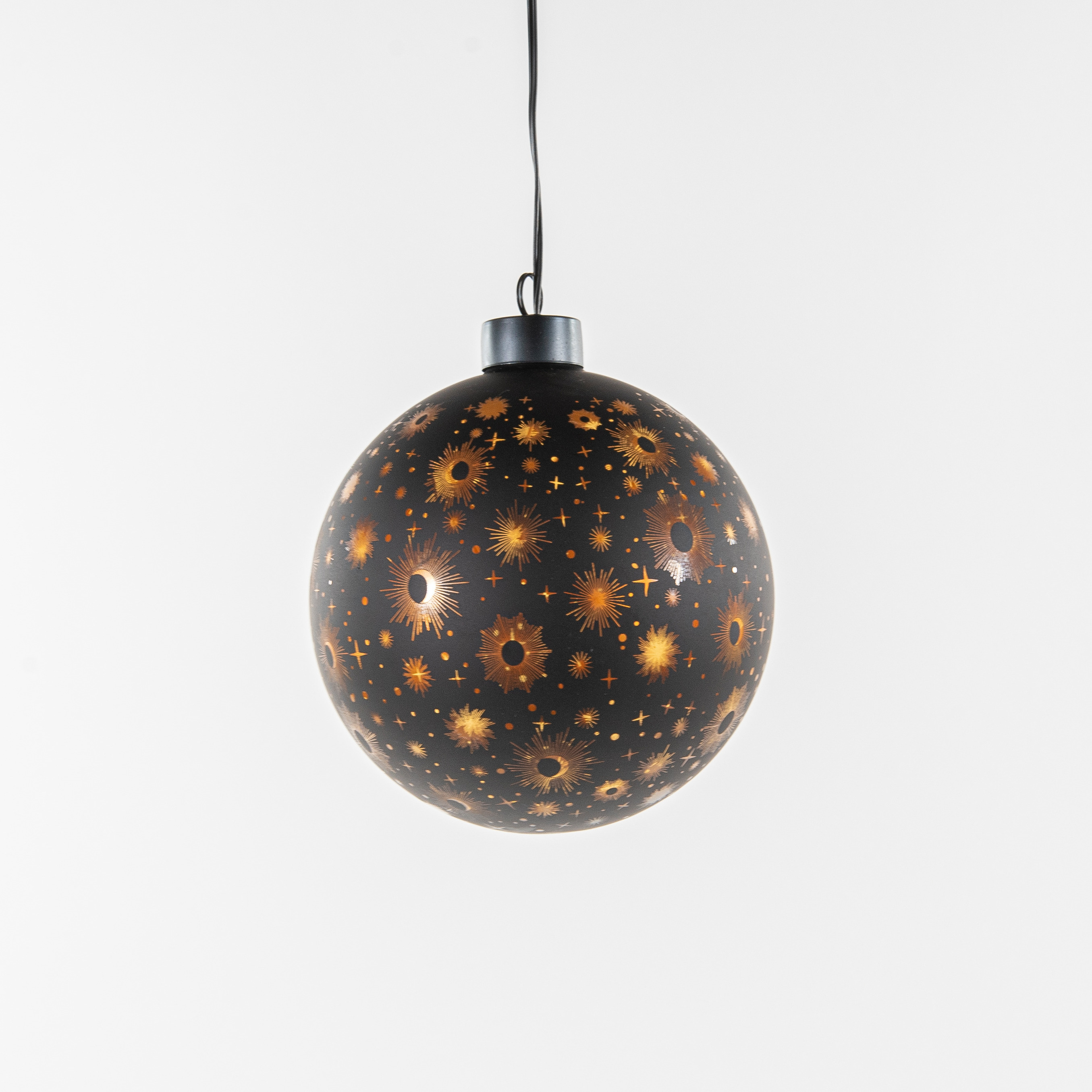 Anna Collection bal-kerstbal glas zwart- LED verlichting D12 cm