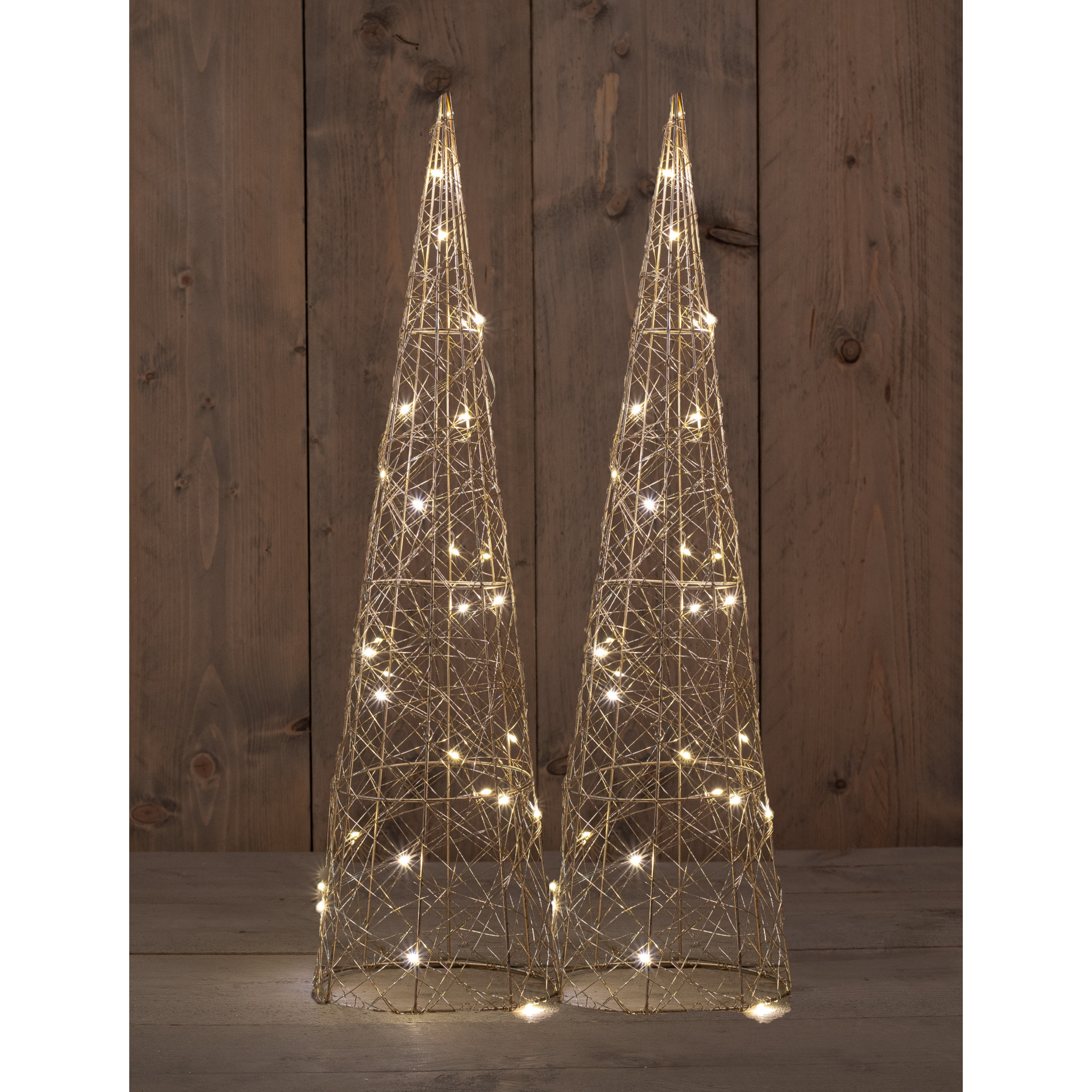 Anna Collection LED kerstboom kegels 2x H60 goud metaal