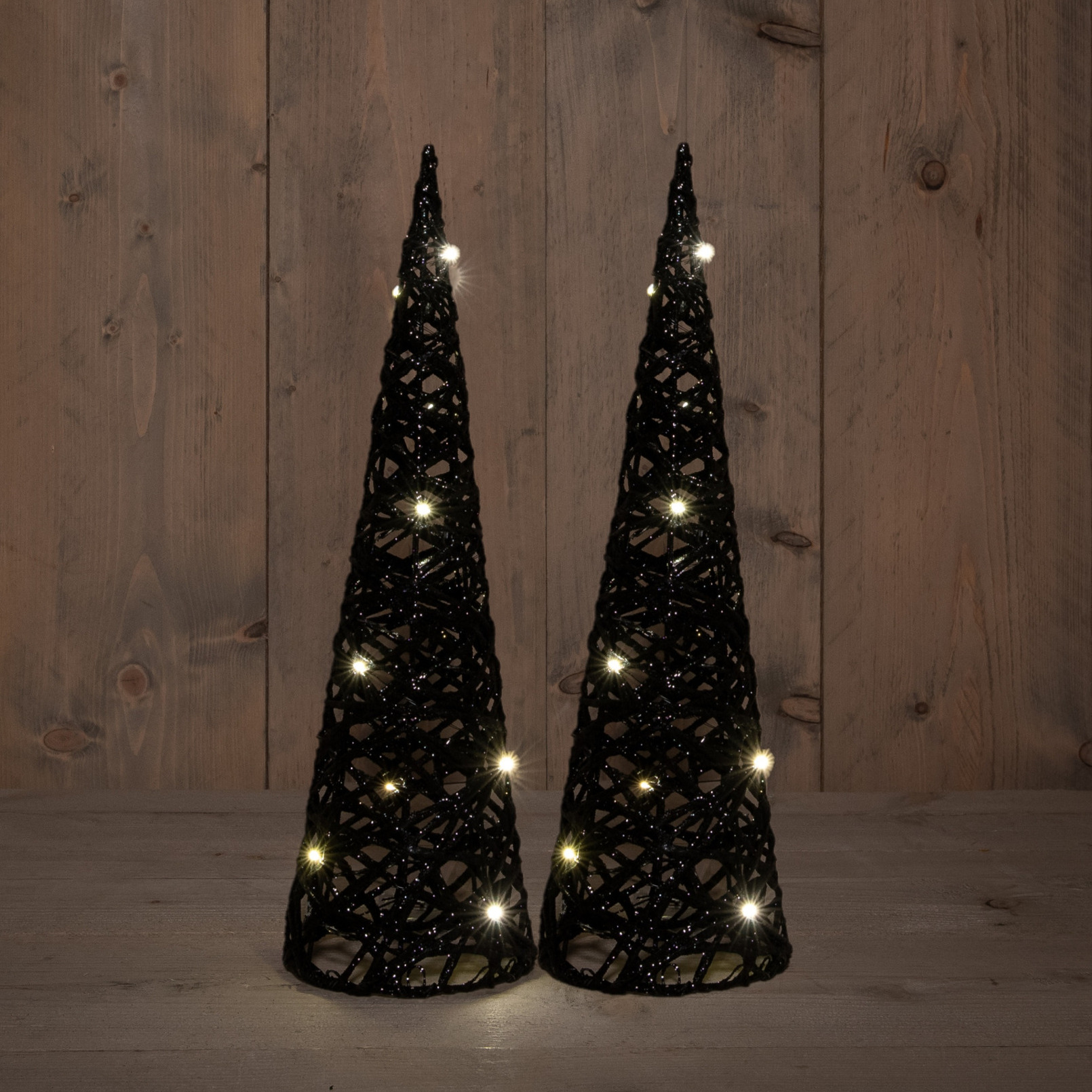 Anna Collection LED piramide kerstboom -2x H40 cm zwart -kunststof