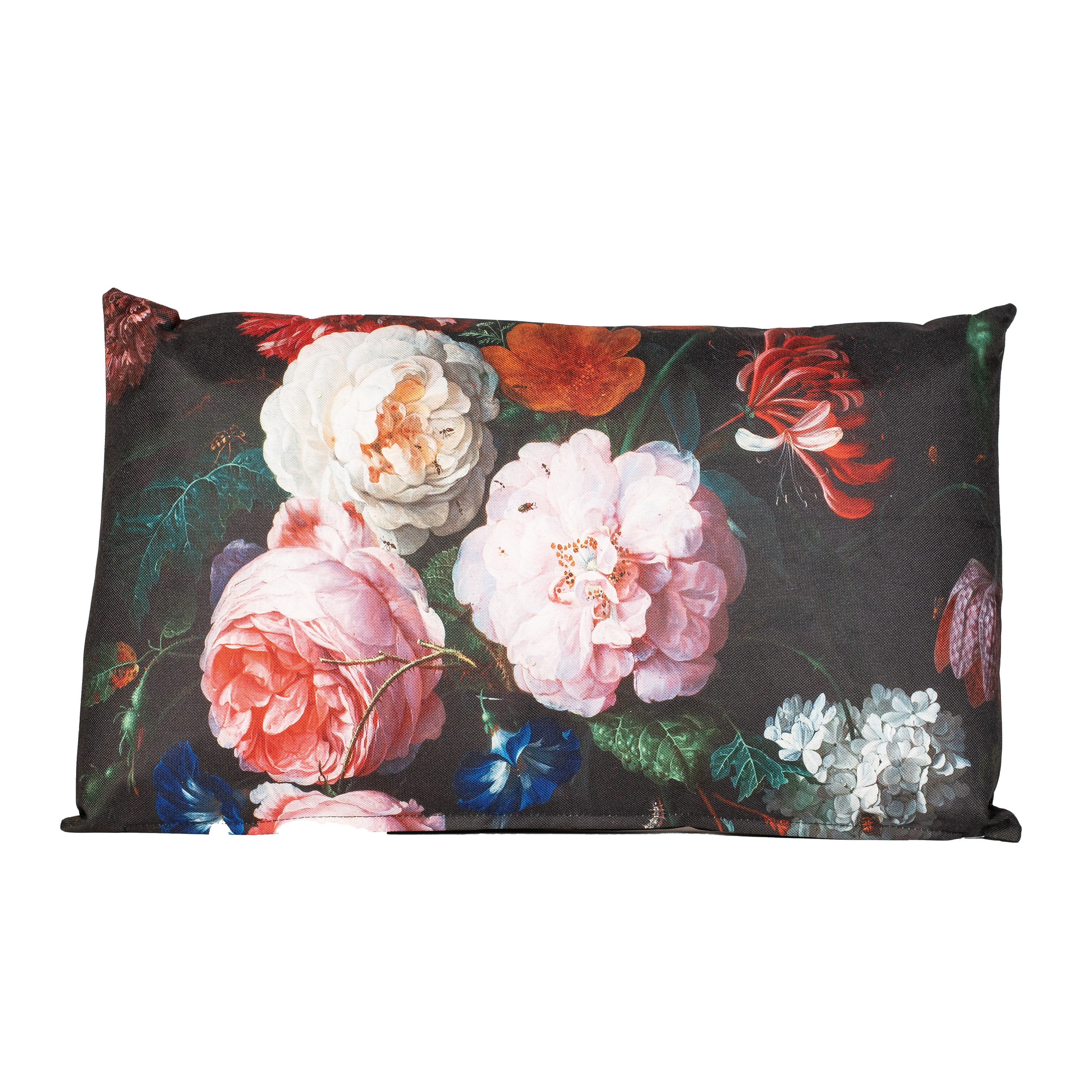 Anna's collection buitenkussen bloem Zwart-roze 30 x 50 cm