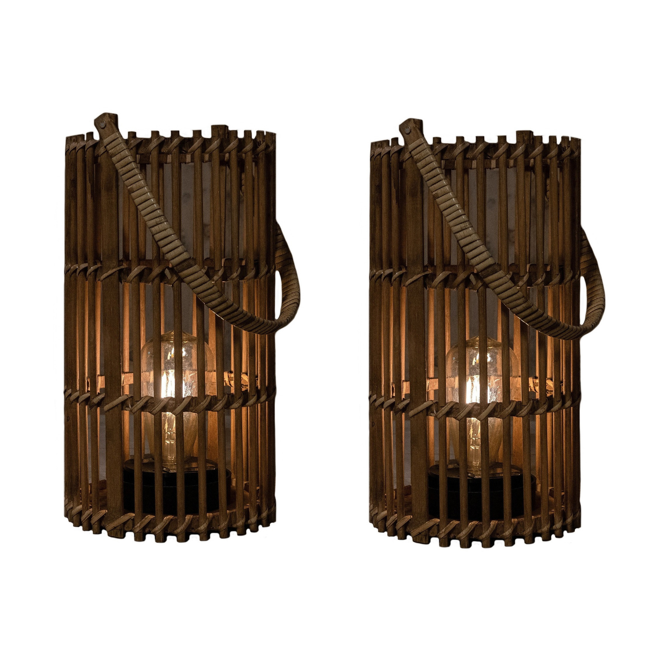 Anna's Collection Solar lantaarn set 2x voor buiten D17 x H32 cm bamboe hout windlicht