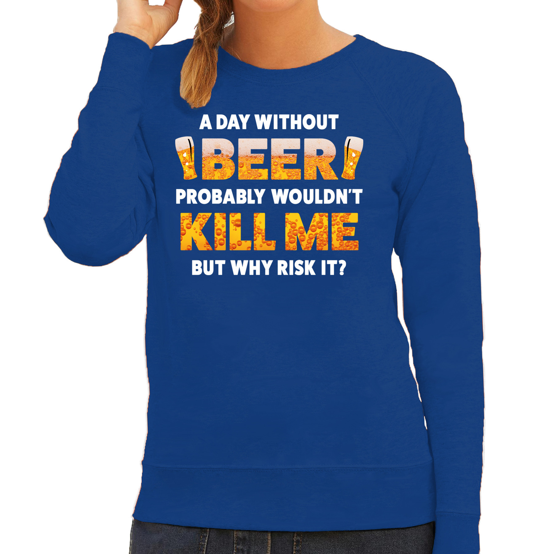 Apres ski sweater A day without beer blauw dames Wintersport trui