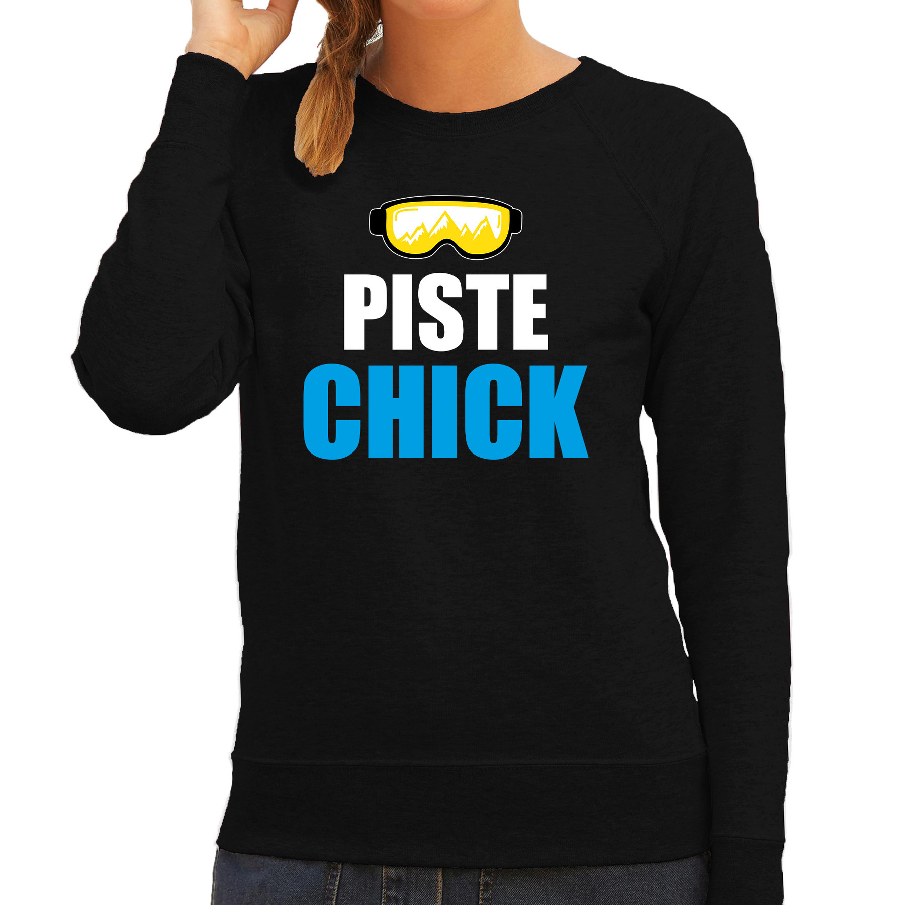 Apres ski sweater Piste Chick zwart dames Wintersport trui Foute apres ski outfit