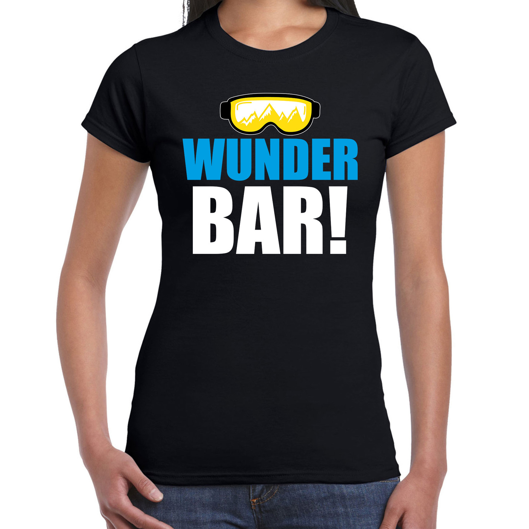 Apres ski t-shirt Wunderbar zwart dames Wintersport shirt Foute apres ski outfit