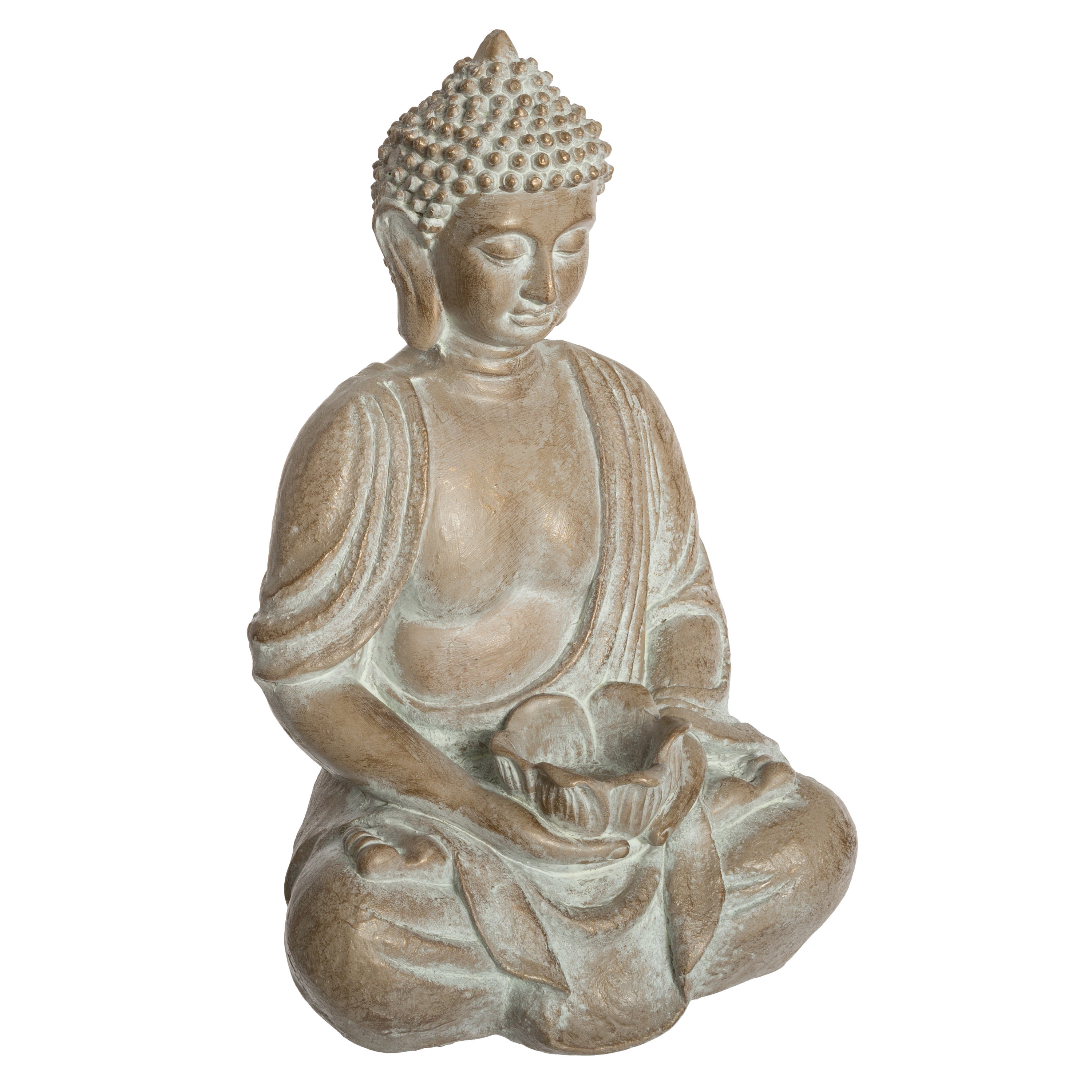 Atmosphera Boeddha beeld zittend binnen-buiten kunststeen beige gebleekt 39 cm