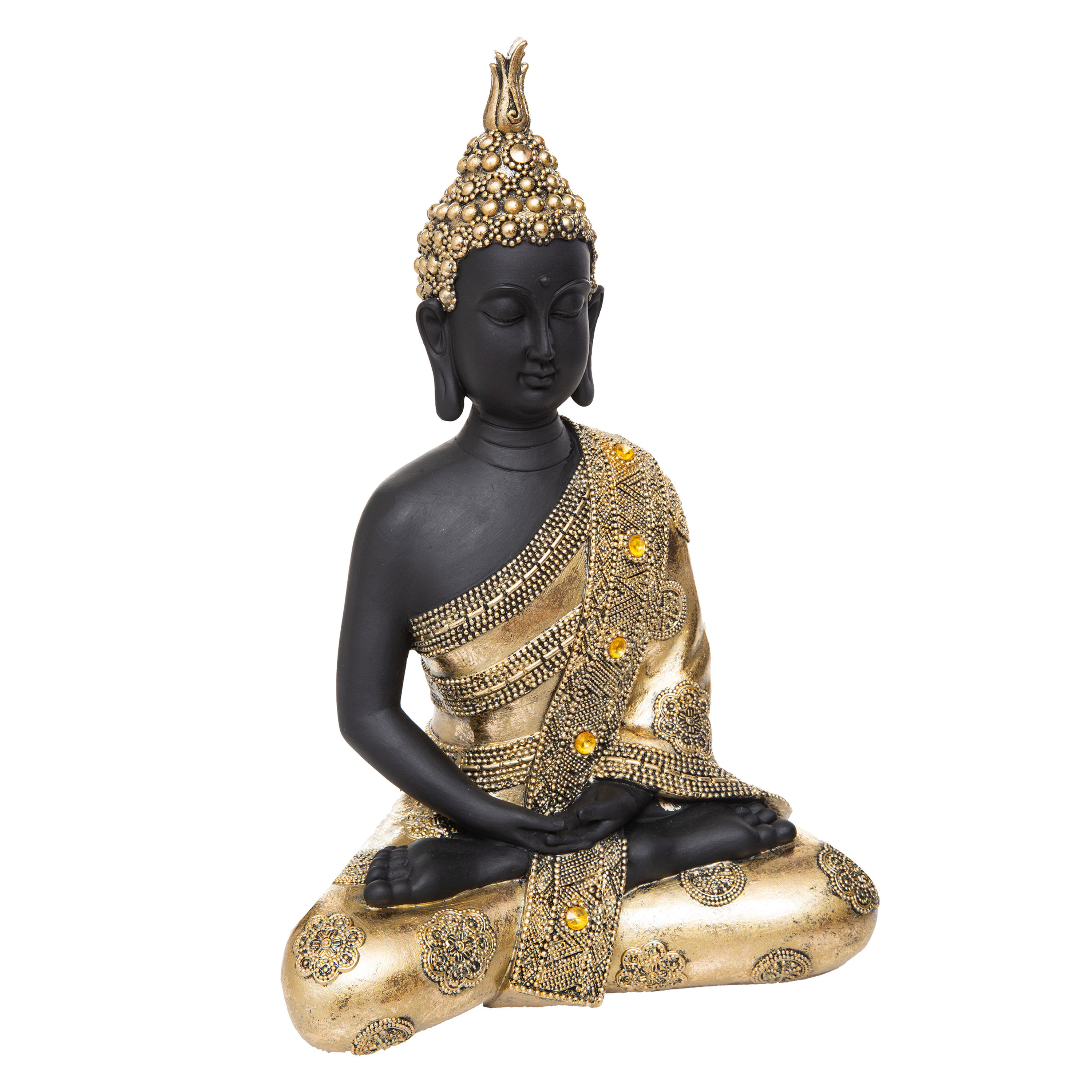 Atmosphera Boeddha beeld zittend binnen-buiten polyresin goud-zwart 34 cm