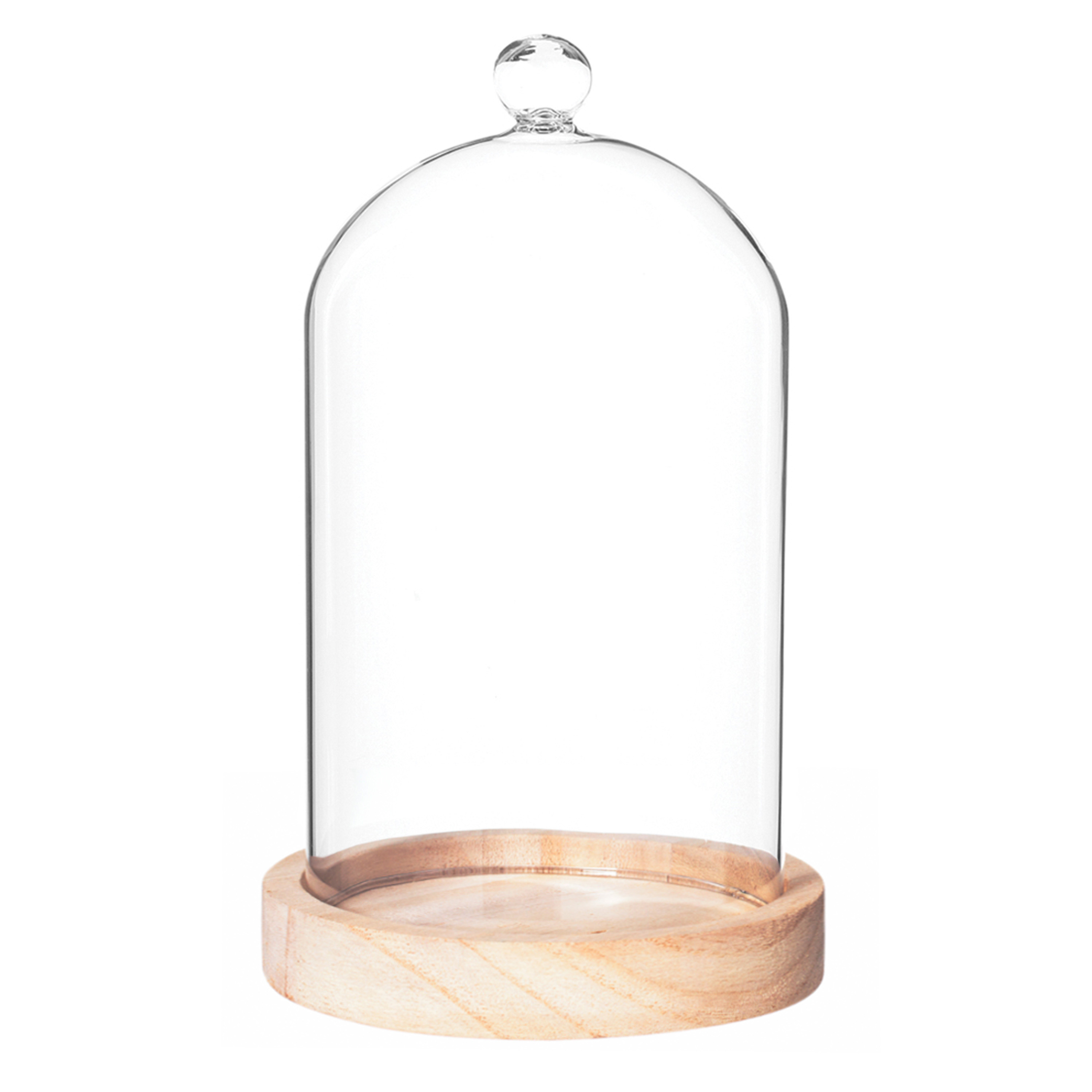 Atmosphera Home decoratie glazen stolp op houten plateau glas-lichtbruin D12 x H19 cm