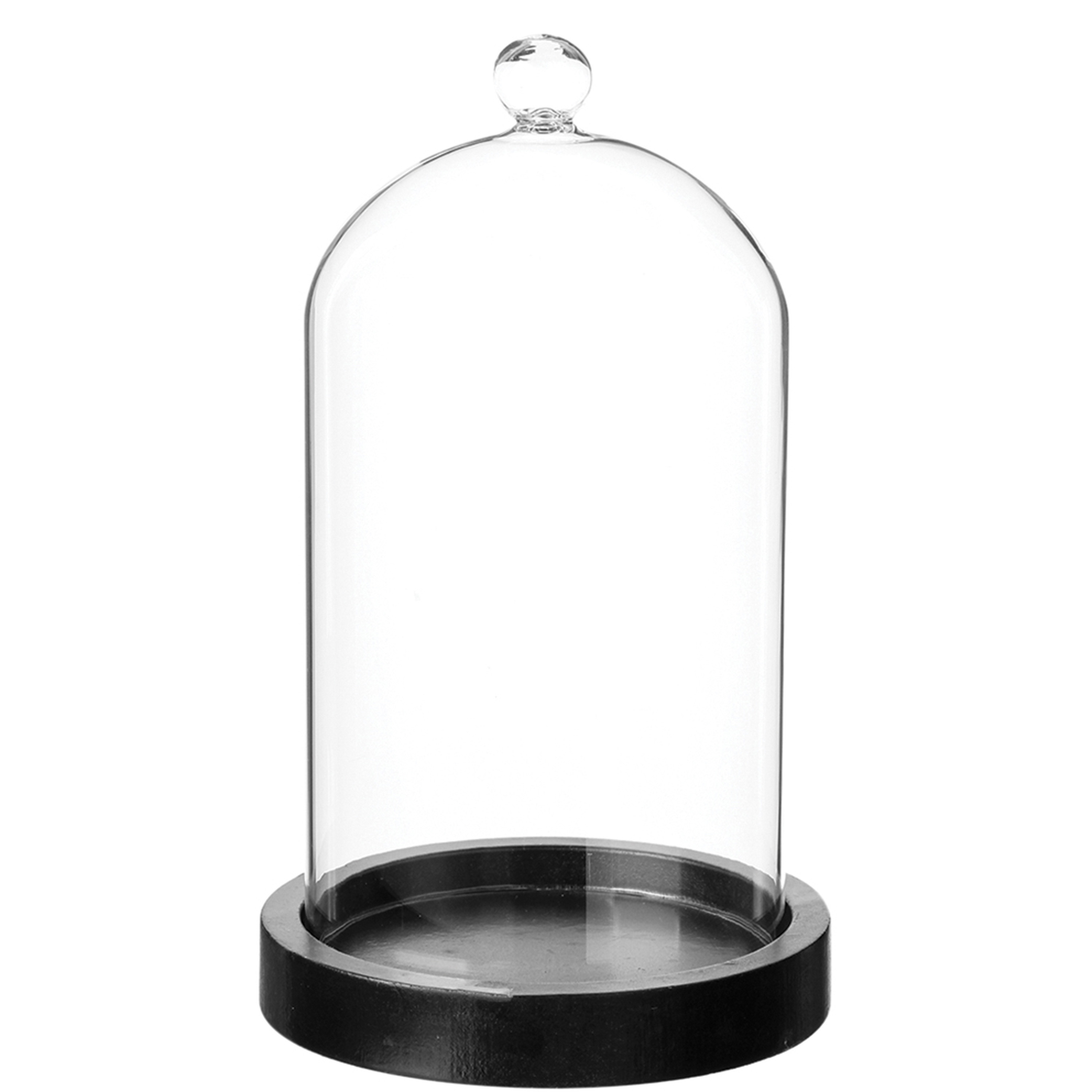 Atmosphera Home decoratie glazen stolp op houten plateau glas-zwart D12 x H19 cm
