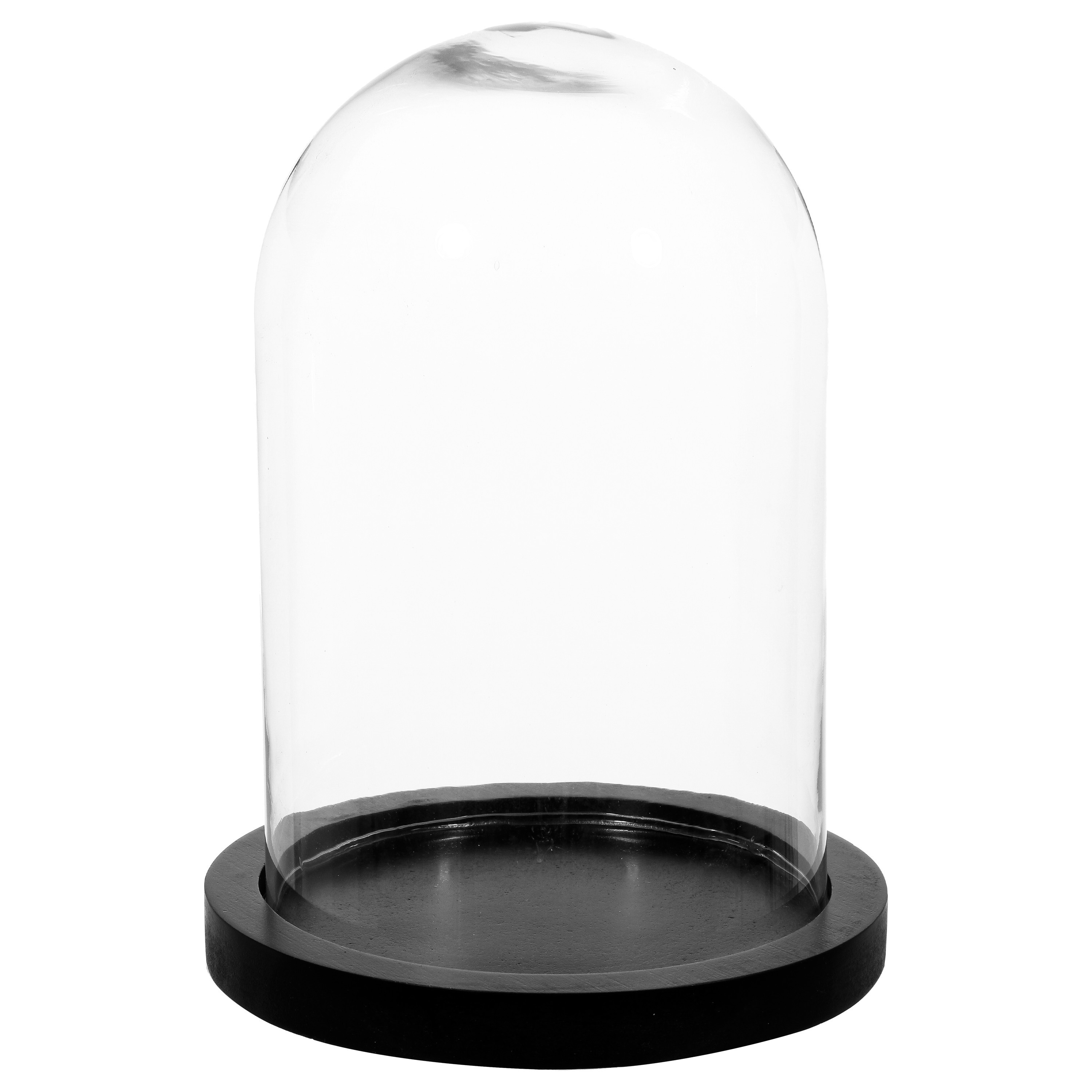 Atmosphera Home decoratie glazen stolp op houten plateau glas-zwart D18 x H26 cm