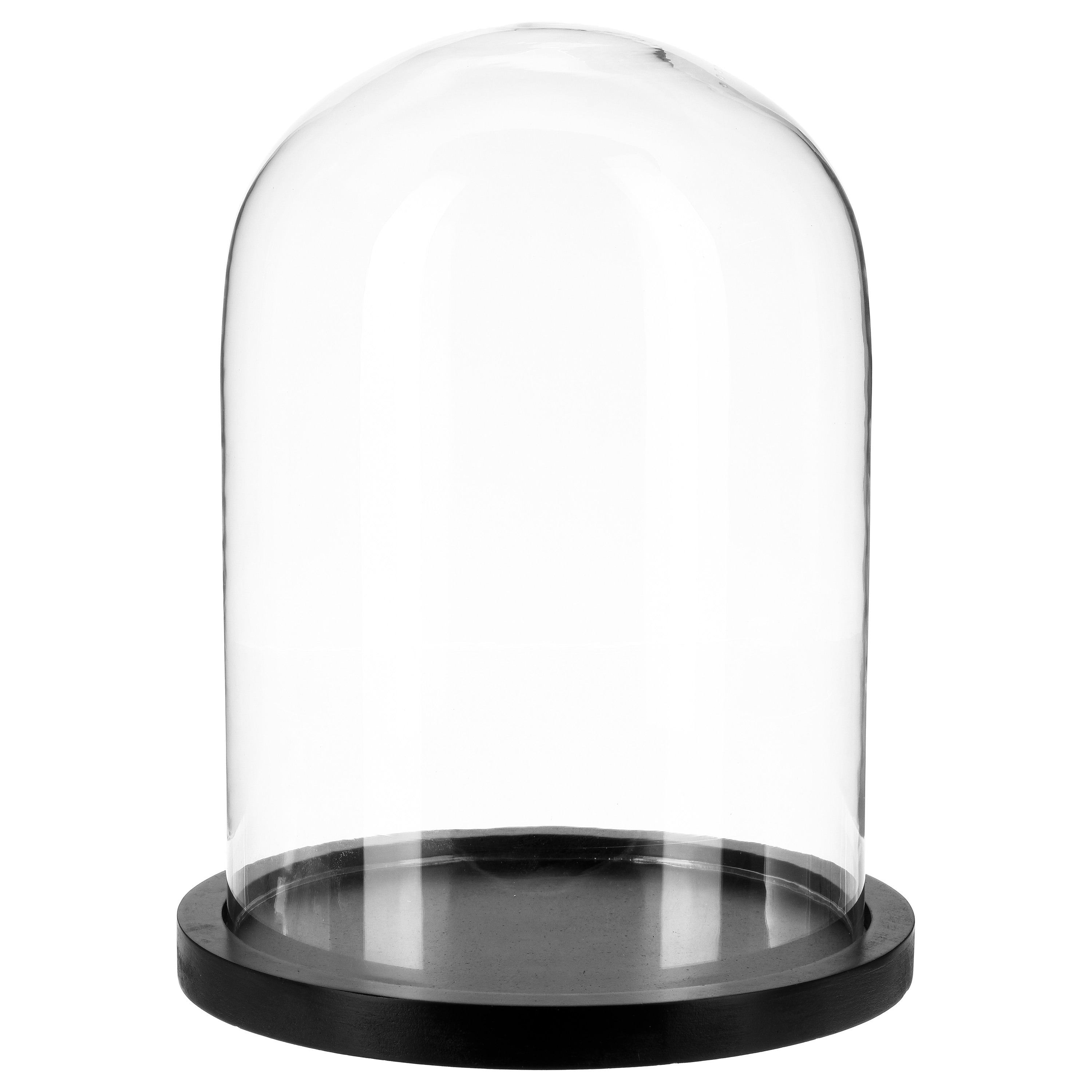 Atmosphera Home decoratie glazen stolp op houten plateau glas-zwart D23 x H29 cm